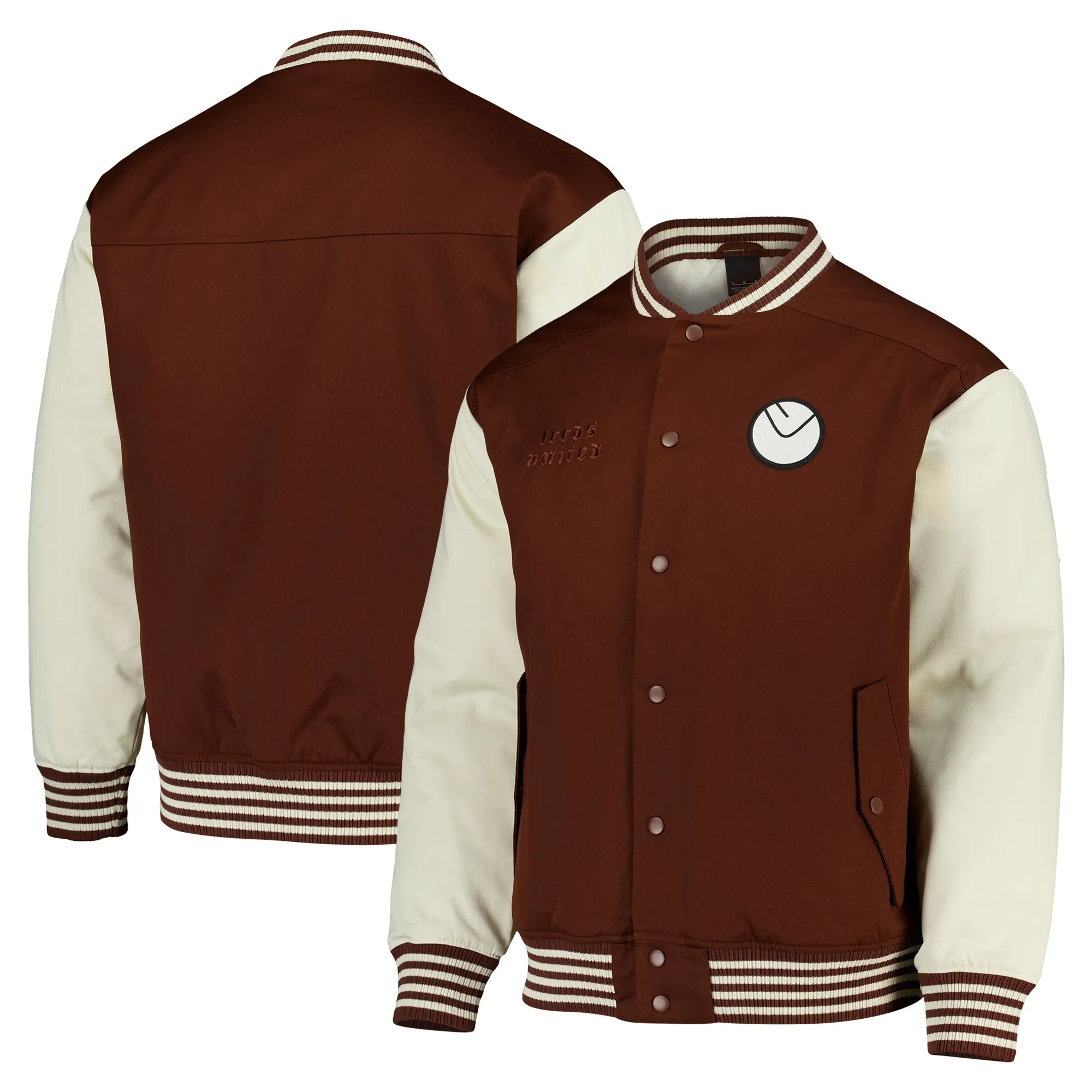 Leeds United Elements Varsity Jacket - Cappucino - Mens