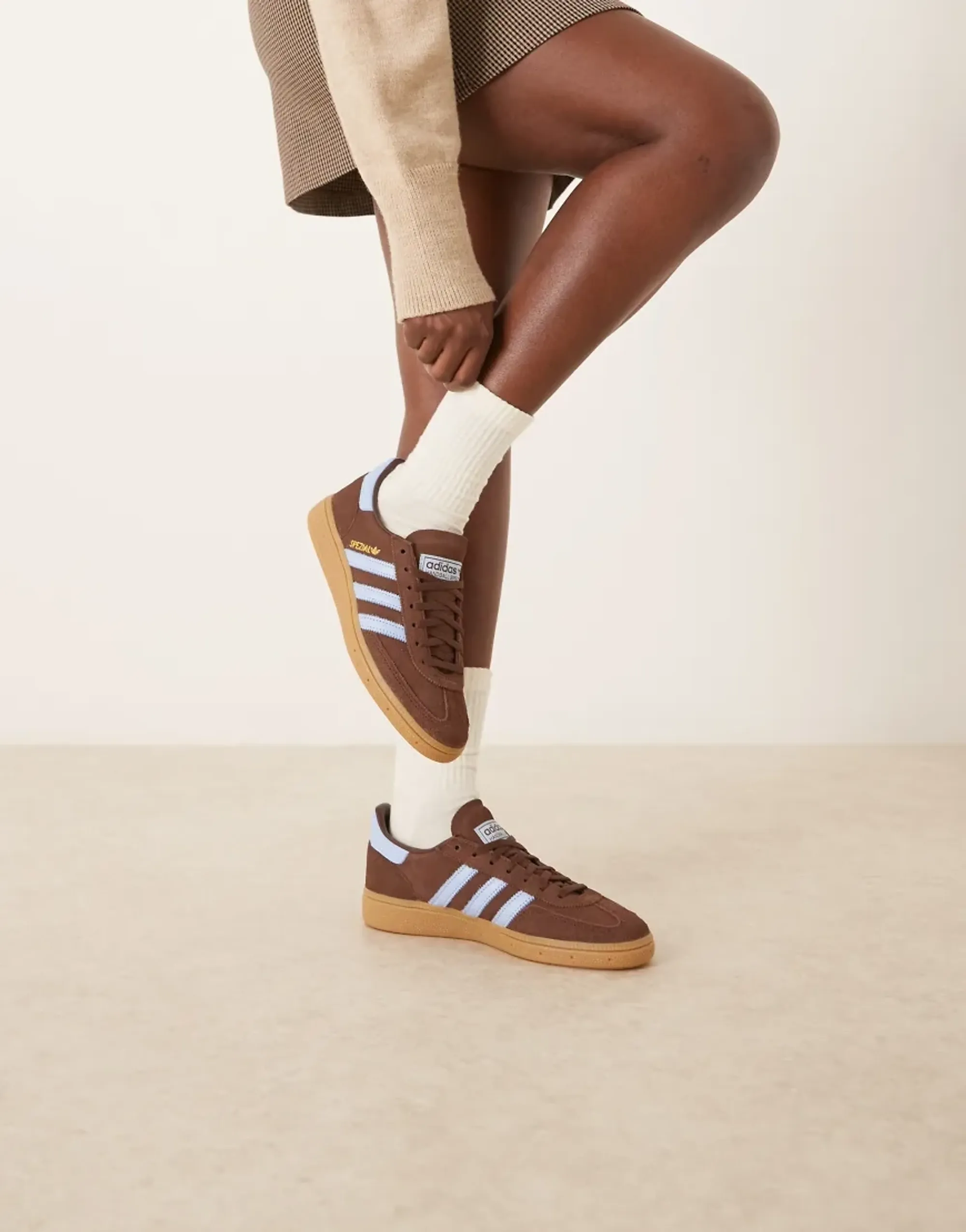 Adidas Originals Handball Spezial Trainers In Brown And Blue With Gum Sole