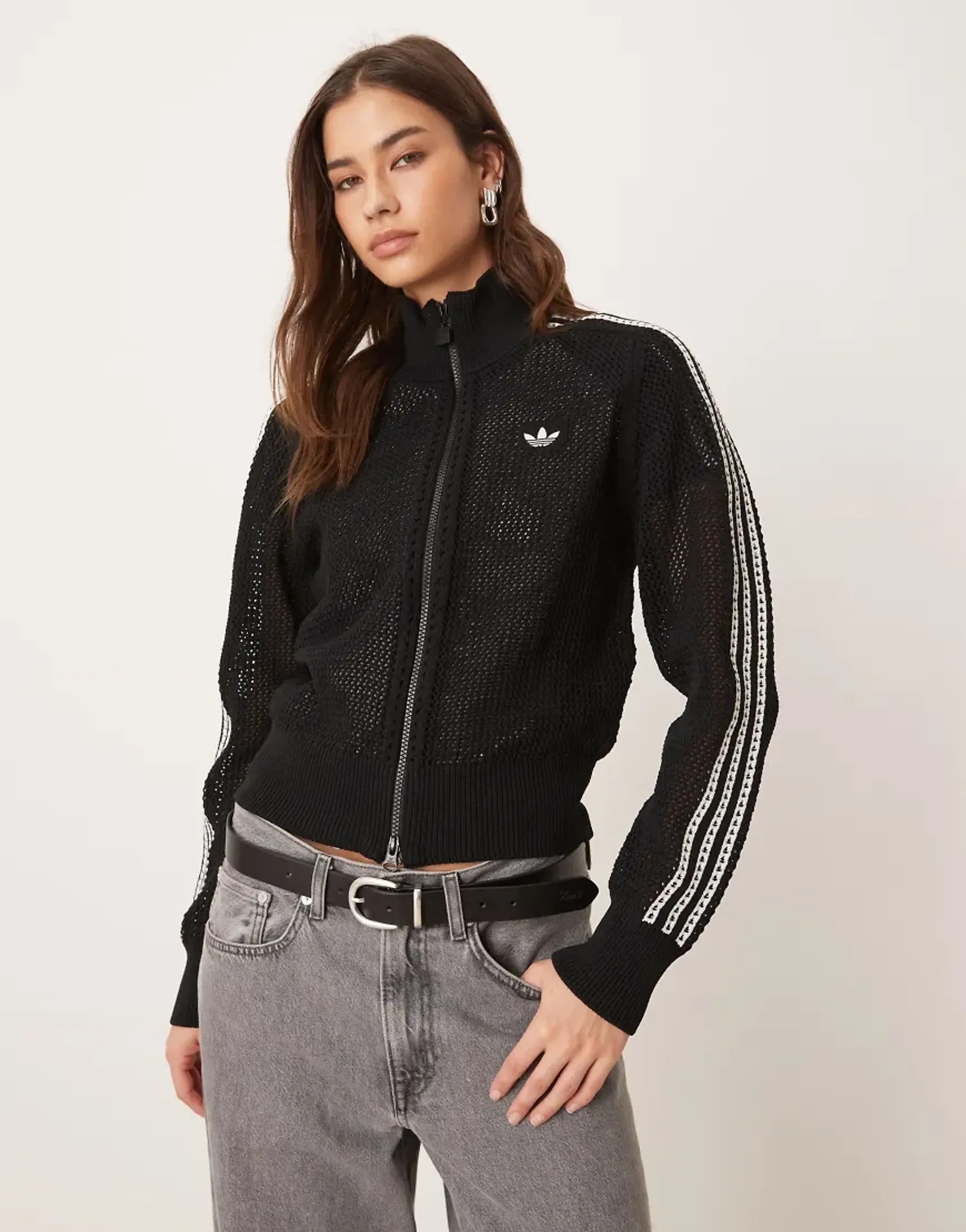 Adidas Originals Knitted Crochet Firebird Track Top In Black