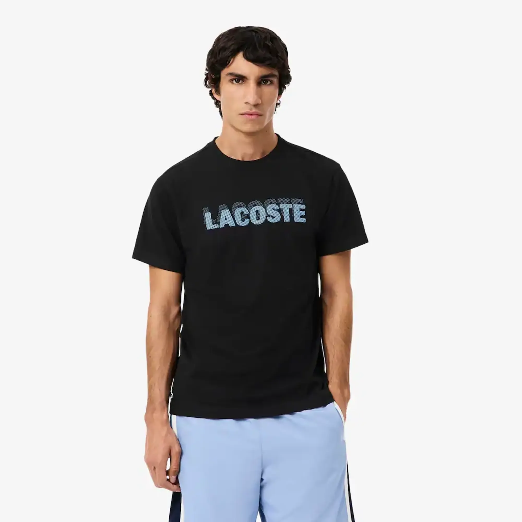 Lacoste Ultra Dry Graphic Print Sport T-shirt - Noir / Bleu Clair