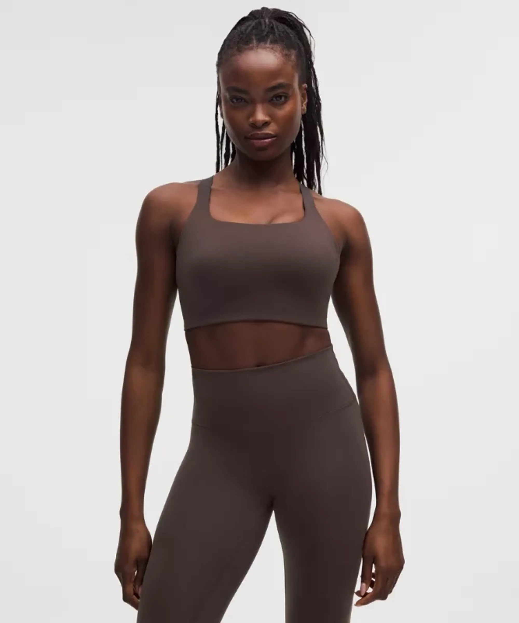 lululemon – Women's Ultralu Square-Neck Workout Sports Bra Medium Support, D/DD Cup – Color Brown – Size 10