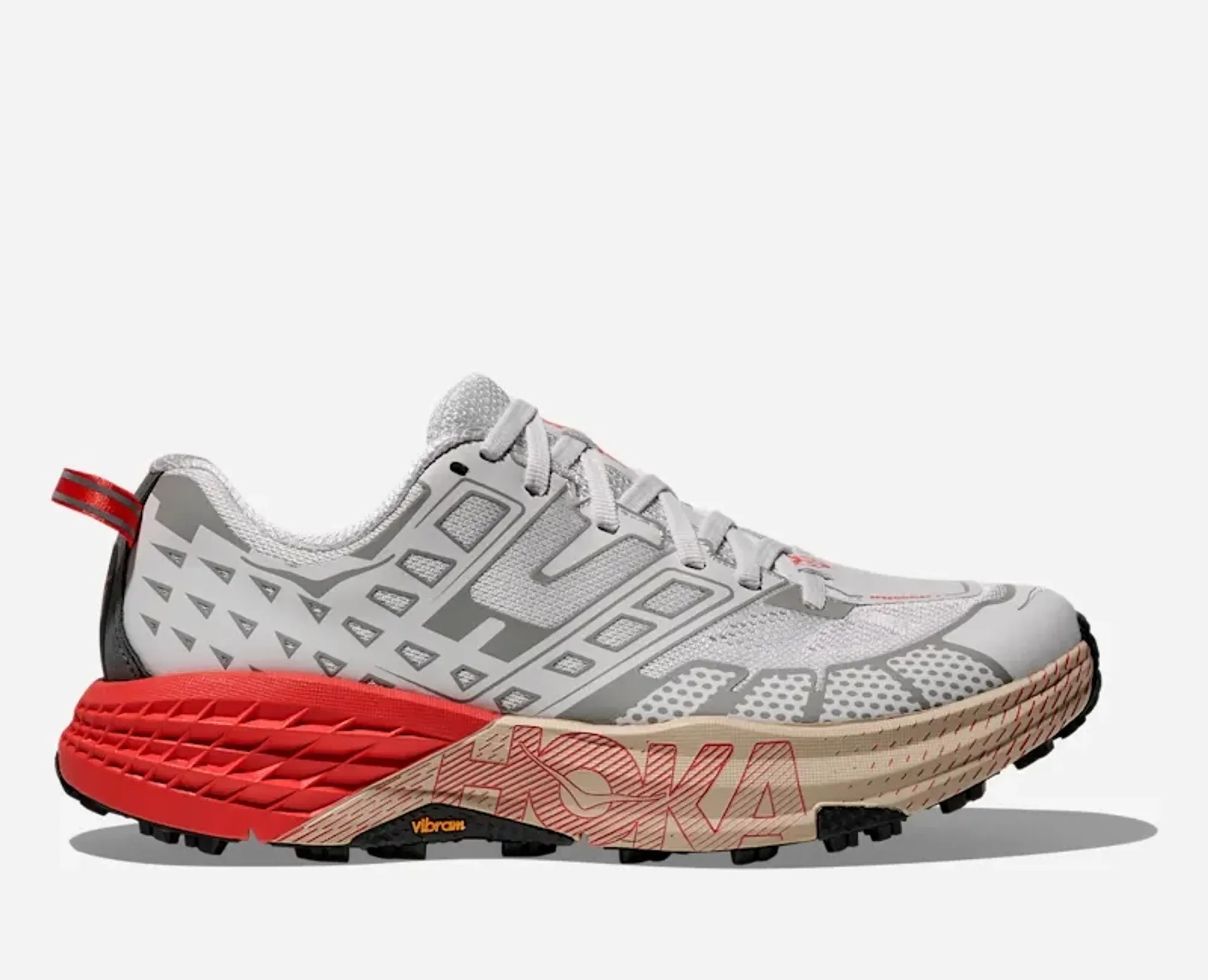 Hoka Speedgoat 2 Trail Shoes In White/Tomato