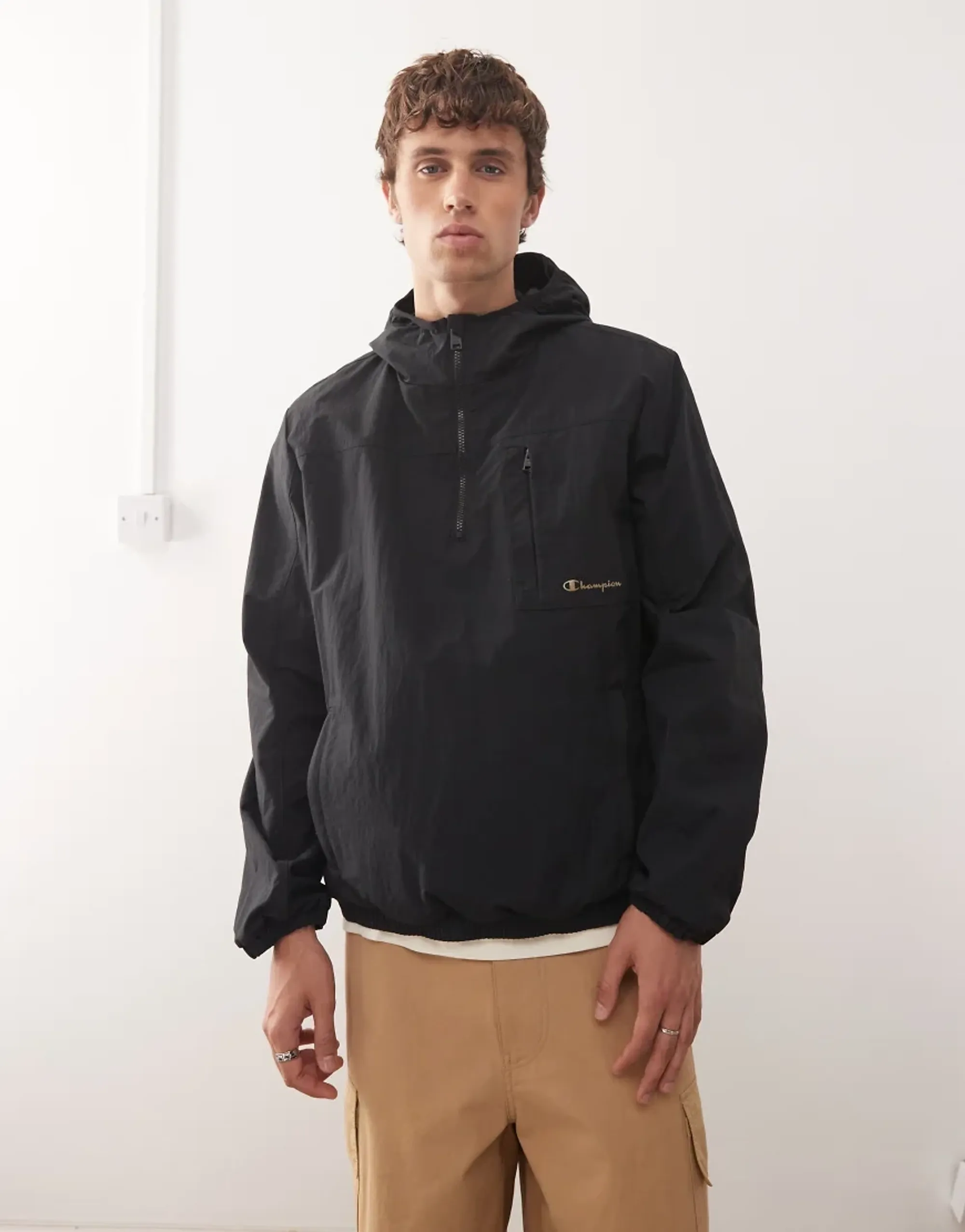 Champion Hooded Quarter Zip Jacket In Black