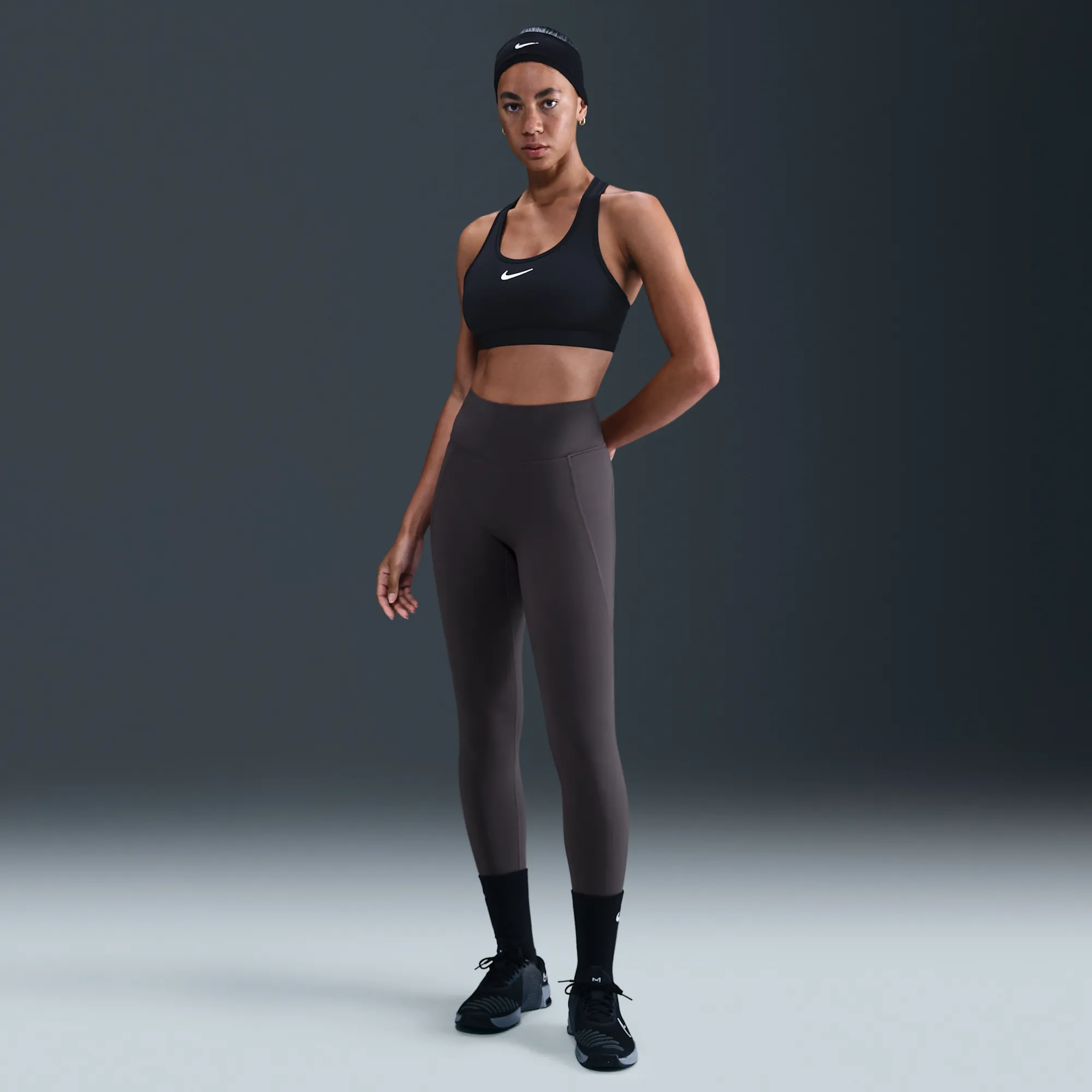 Nike Universa Women's High-Waisted Full-Length Leggings with No Front Seam - Grey - Polyester/Elastane