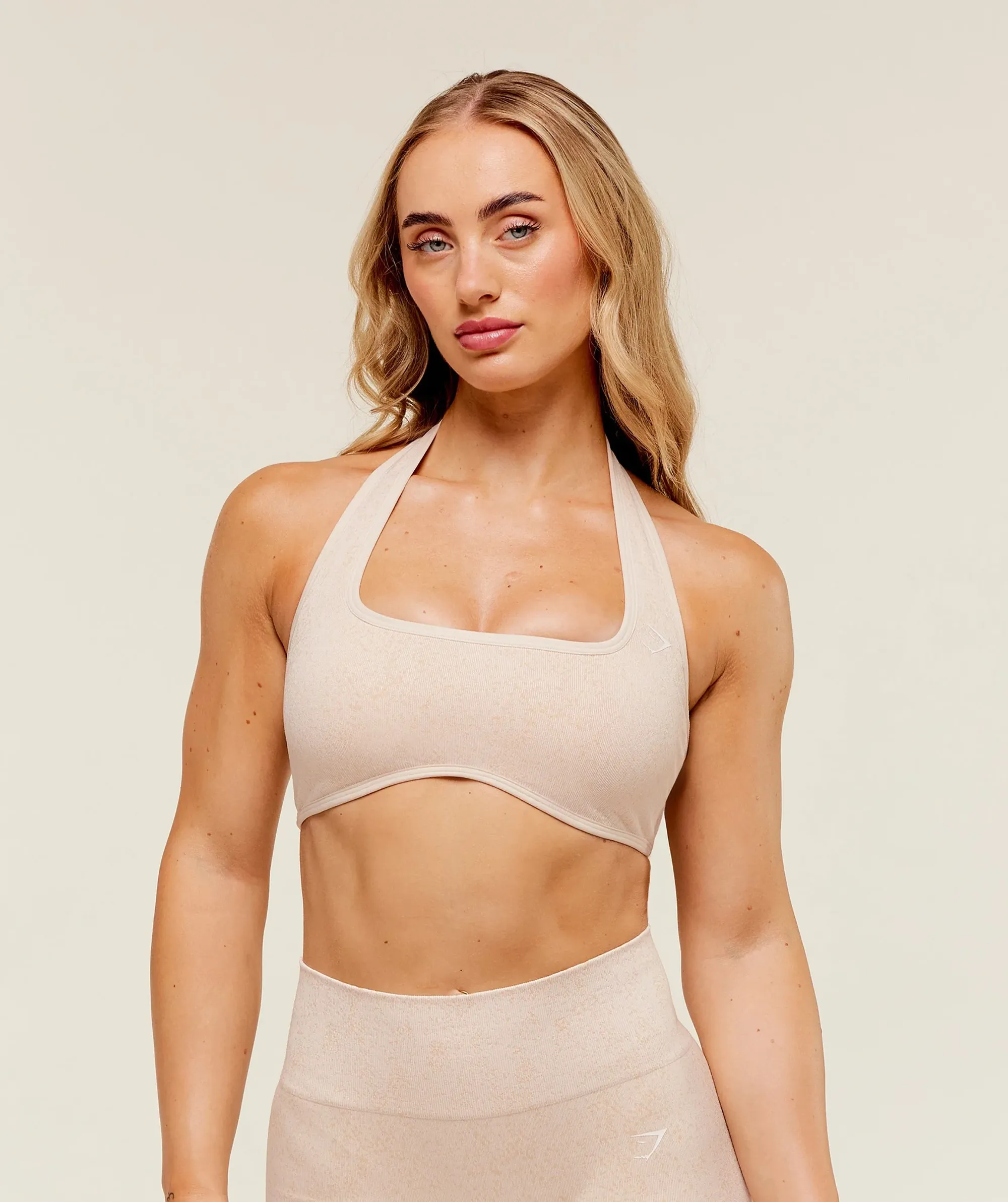 Gymshark Adapt Fleck x Whitney Halterneck Sports Bra - Coconut White