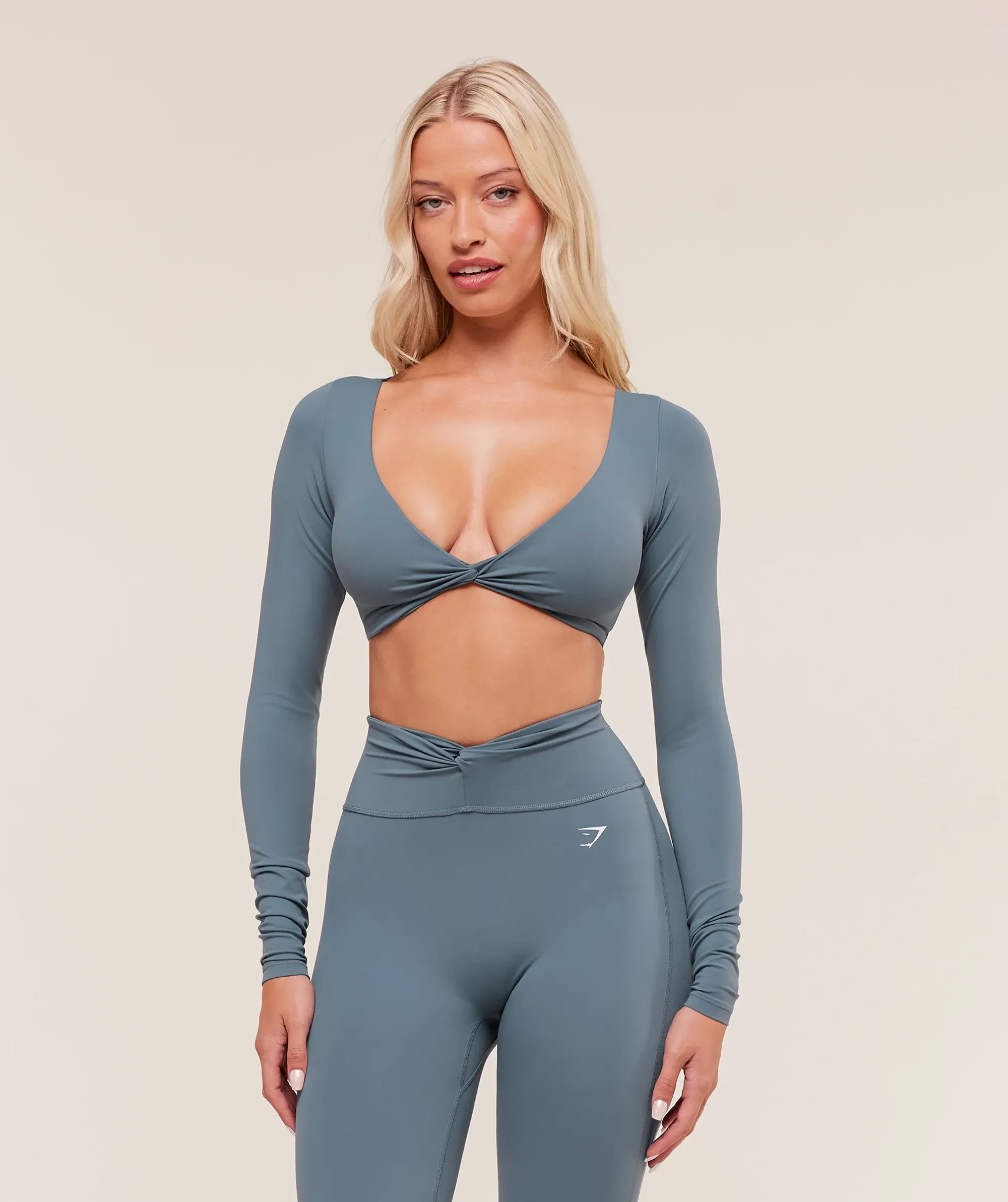 Gymshark Twist Front Long Sleeve Crop Top - Iron Blue