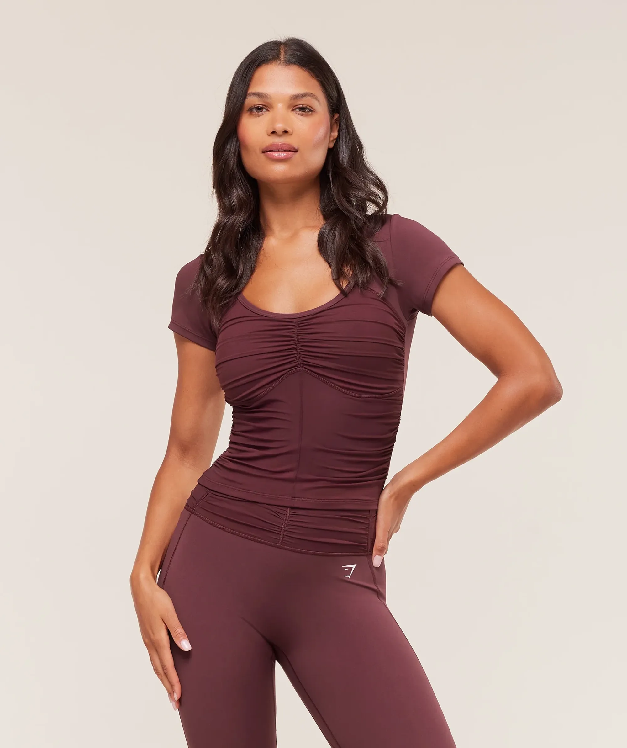 Gymshark Ruche Short Sleeve Top - Rich Maroon