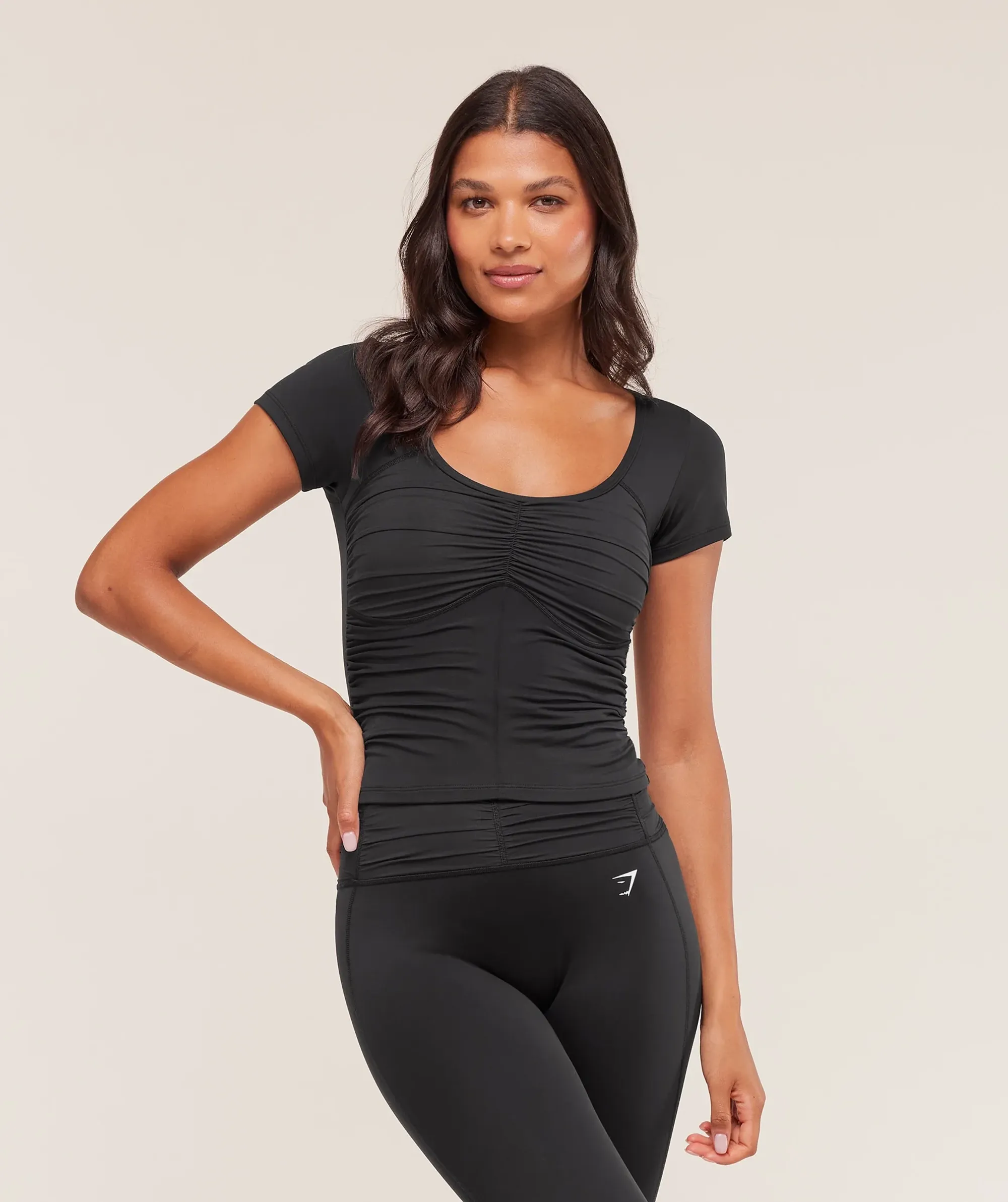 Gymshark Ruche Short Sleeve Top - Black