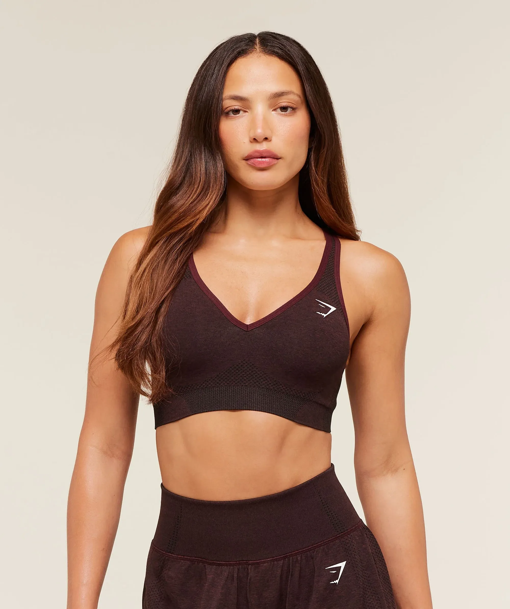 Gymshark Vital V Neck Sports Bra - Rich Maroon/Marl