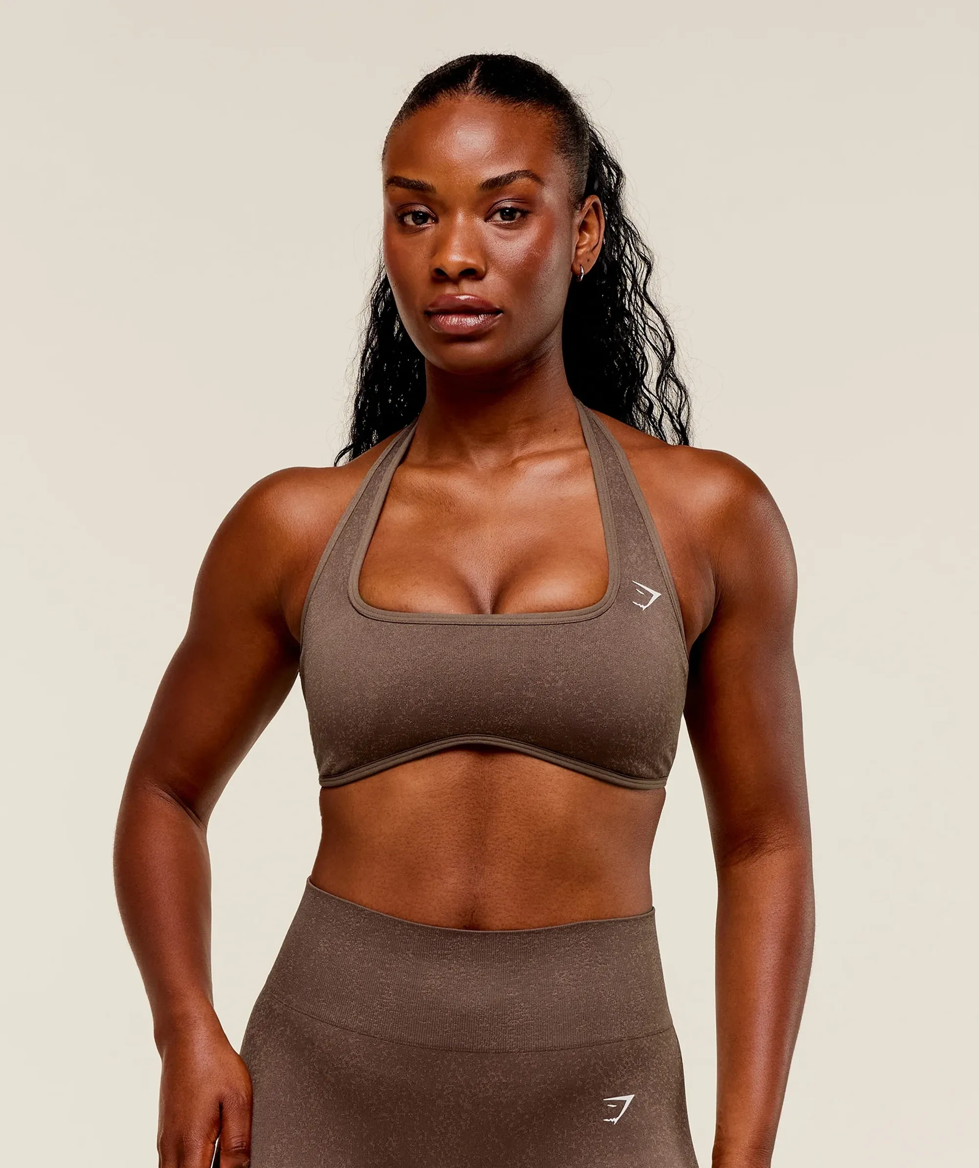 Gymshark Adapt Fleck x Whitney Halterneck Sports Bra - Soft Brown/Chestnut Pink