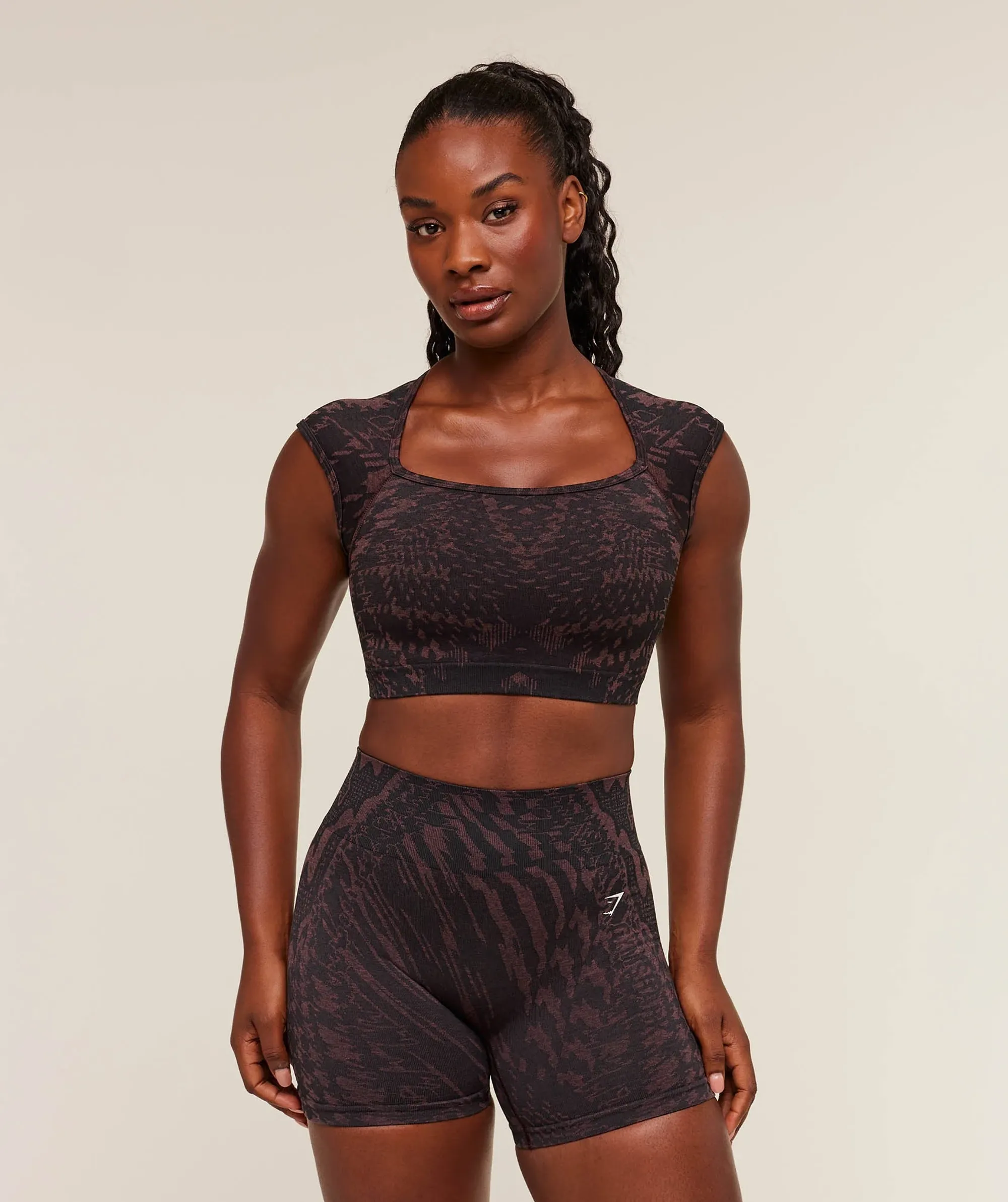 Gymshark Adapt Houndstooth Midi Top - Black/Reset Pink