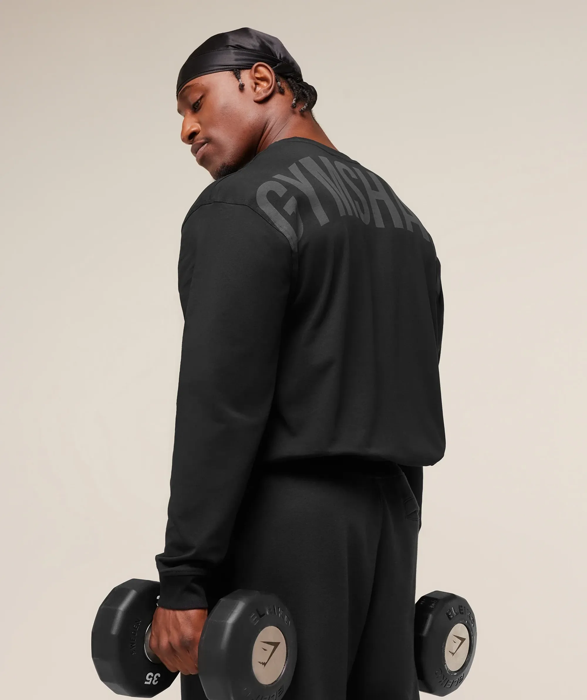 Gymshark Power Long Sleeve T-Shirt - Black/Asphalt Grey