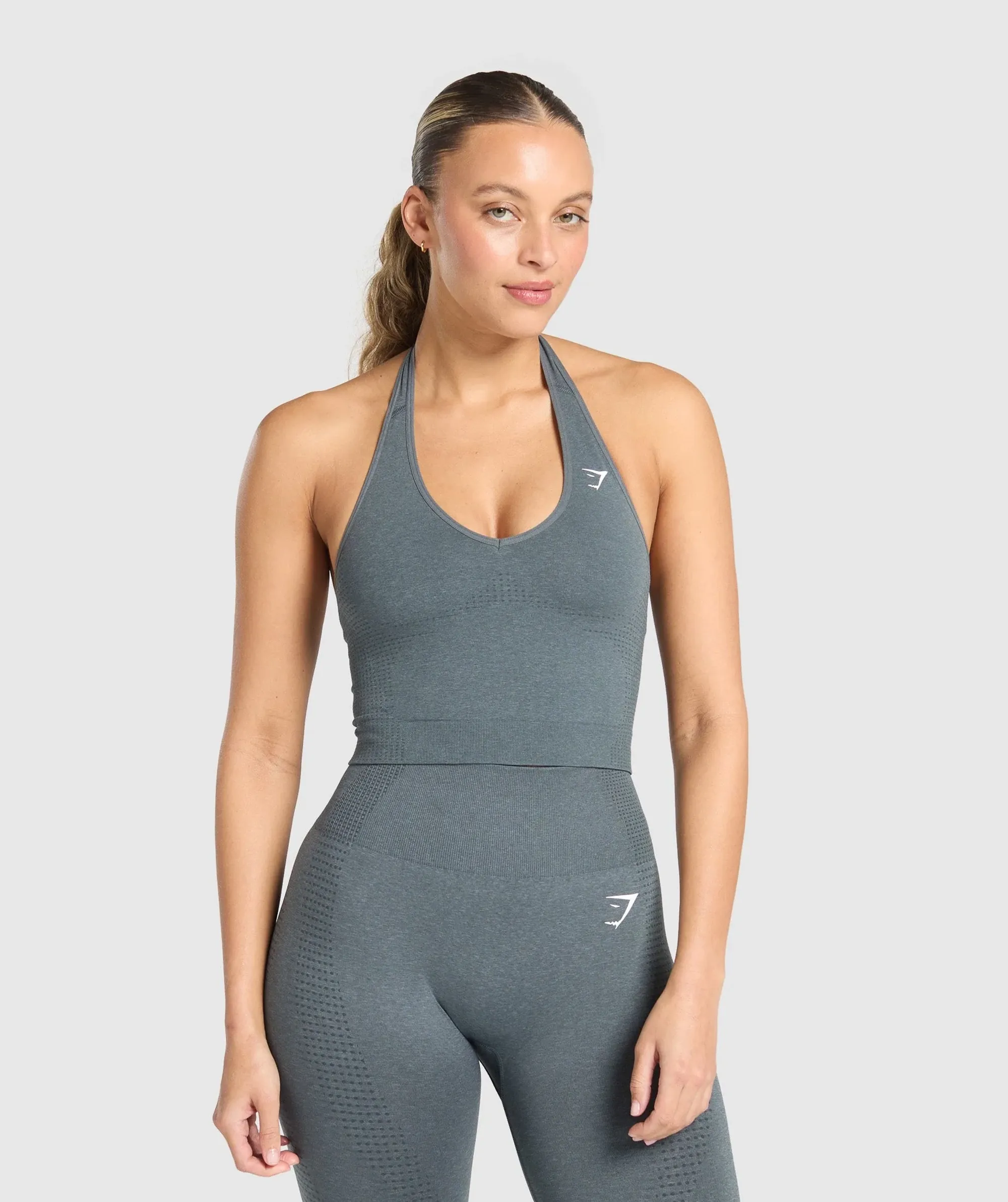Gymshark Vital Halter Neck Tank With Shelf - Strong Grey Marl