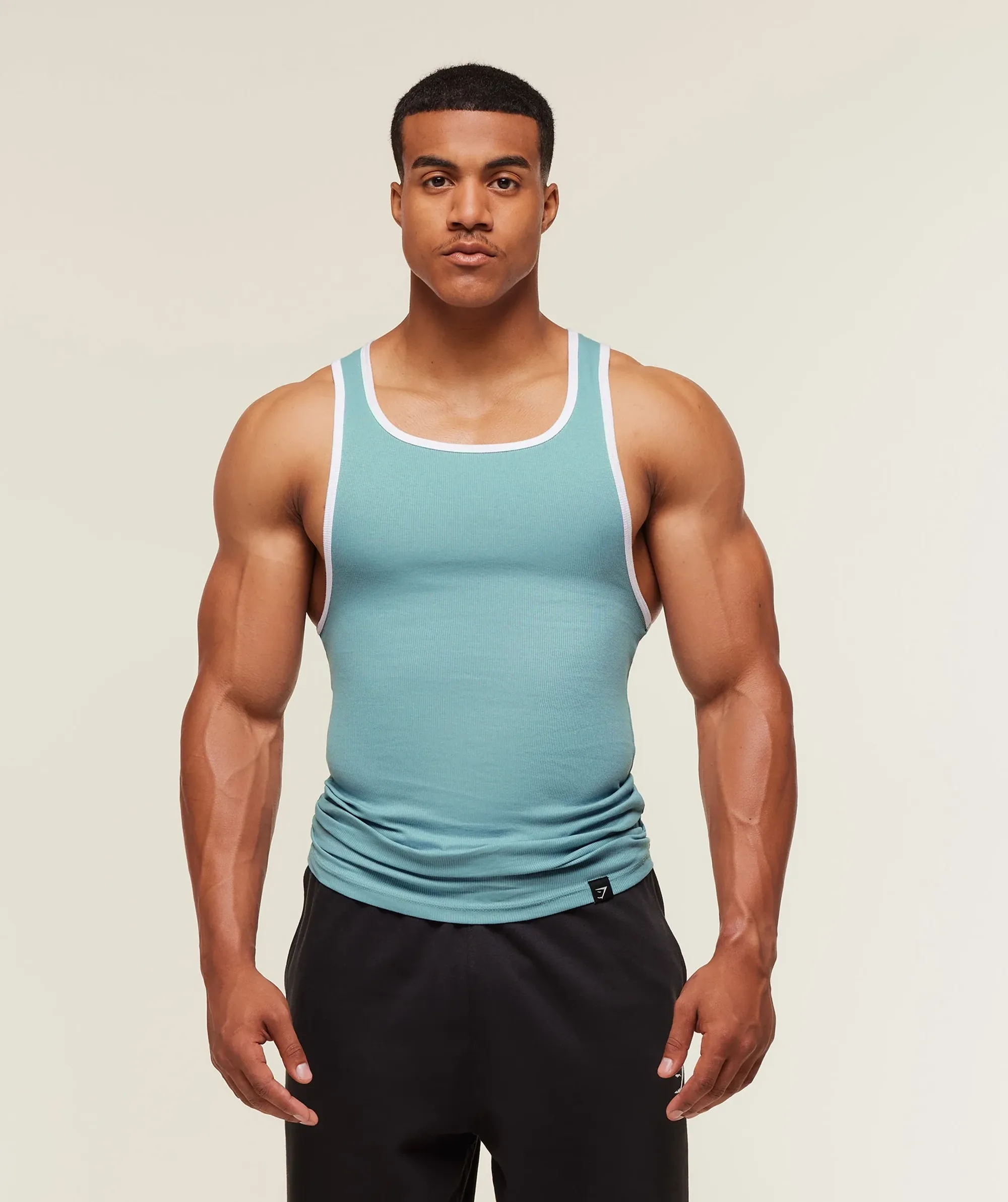 Gymshark Ribbed Tank 1PK - Bench Blue/White