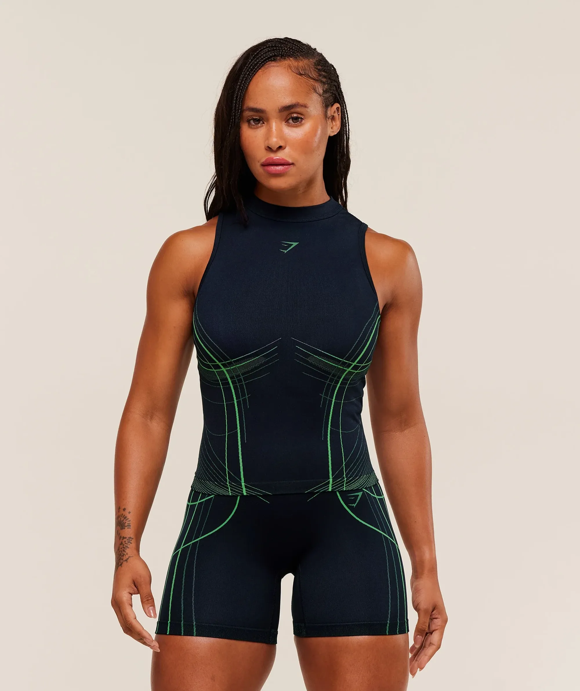 Gymshark Apex Seamless Tank - Heavy Blue/Active Green
