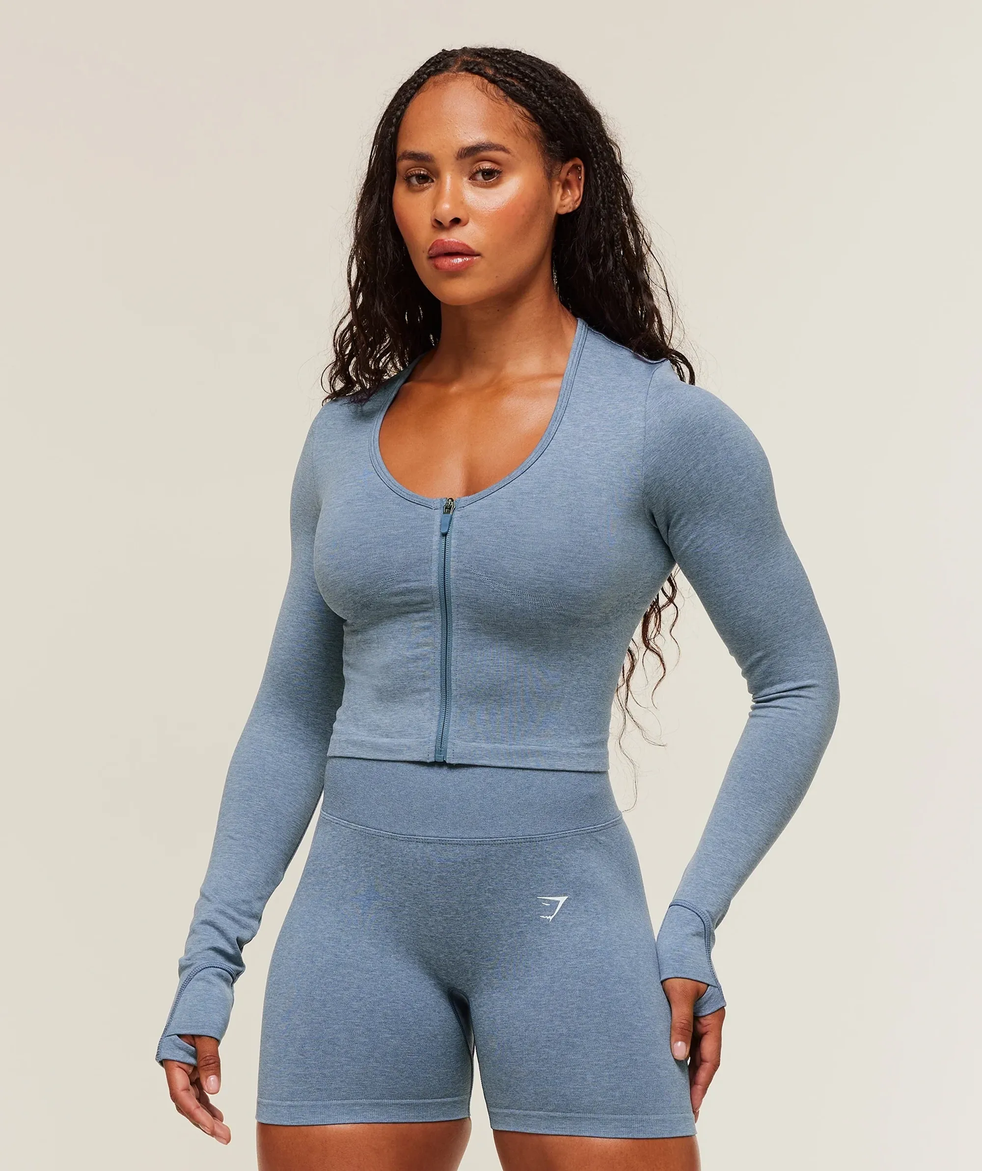 Gymshark Lift Seamless Zip Up Jacket - Worn Blue/Peri Blue Marl