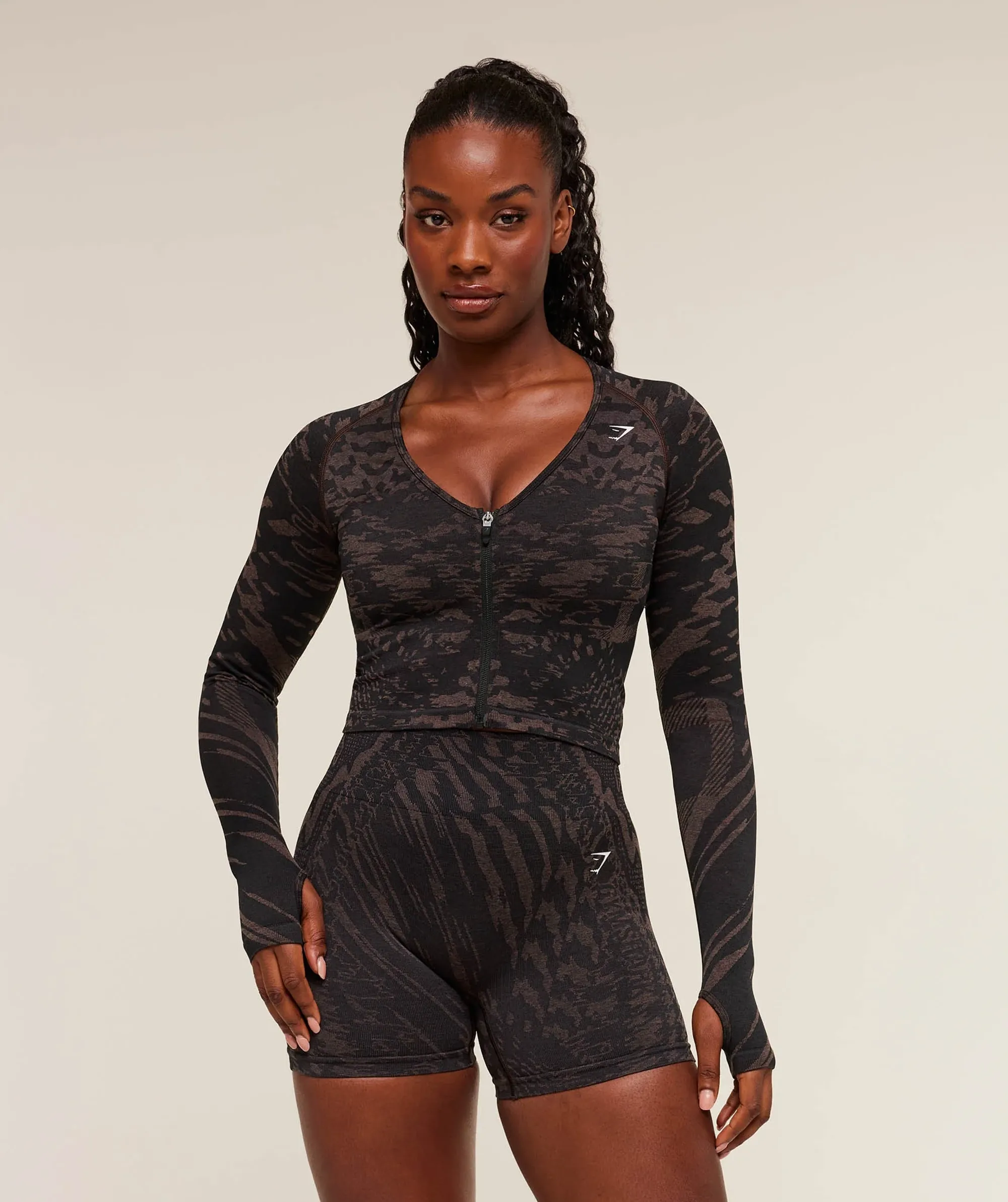 Gymshark Adapt Houndstooth Jacket - Black/Chestnut Pink