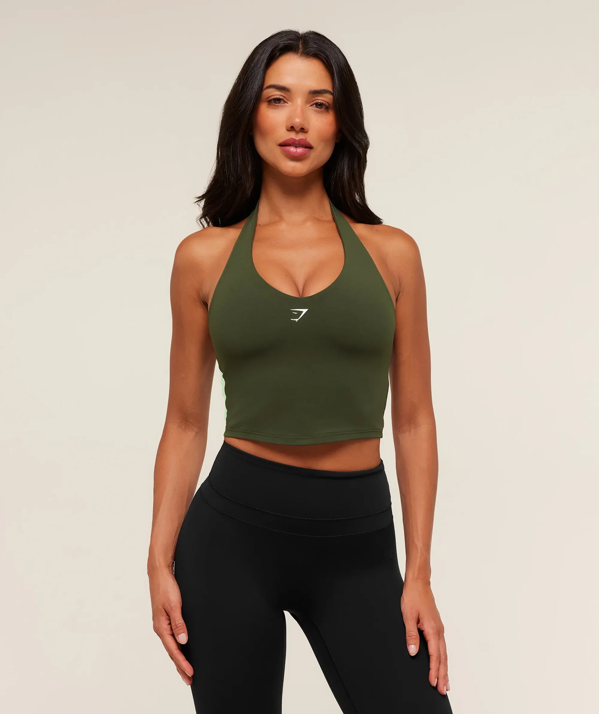 Gymshark Halter Neck Cami with Shelf - Winter Olive