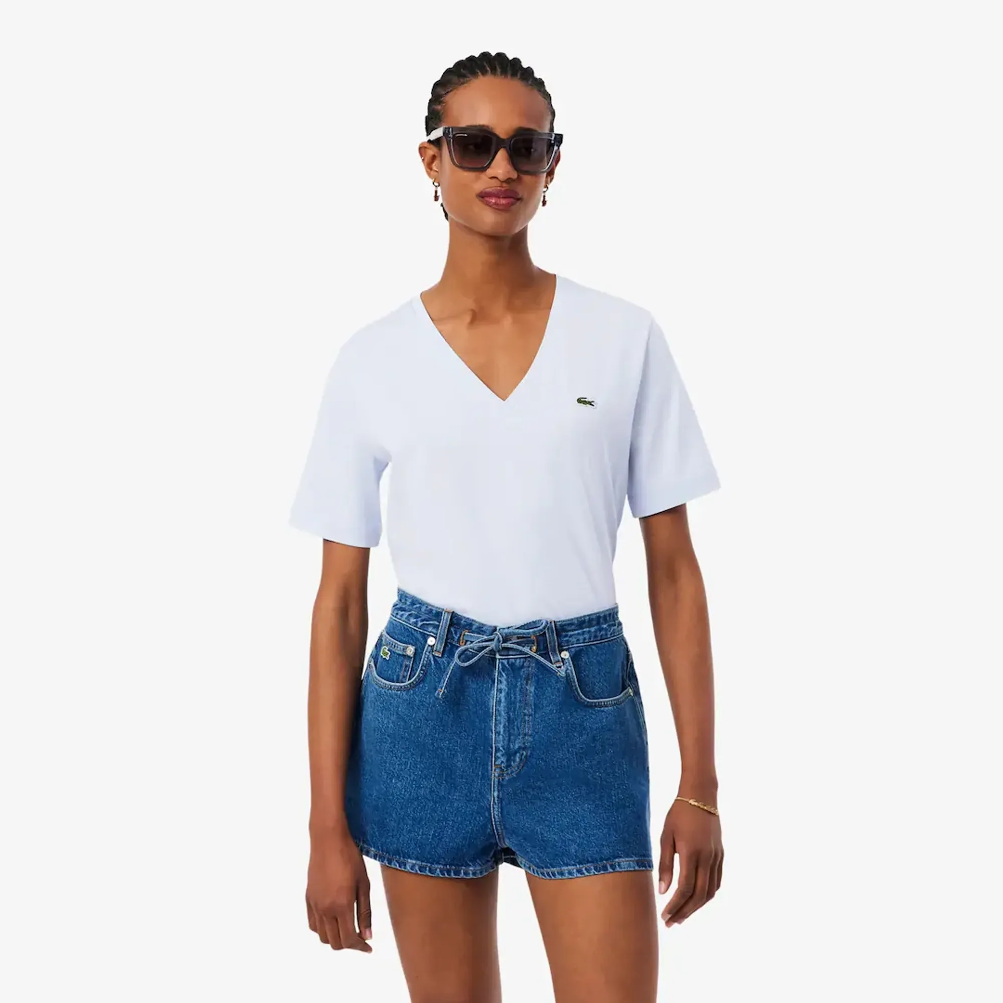 Lacoste Relaxed Fit Soft Cotton V Neck T-shirt - Light Blue