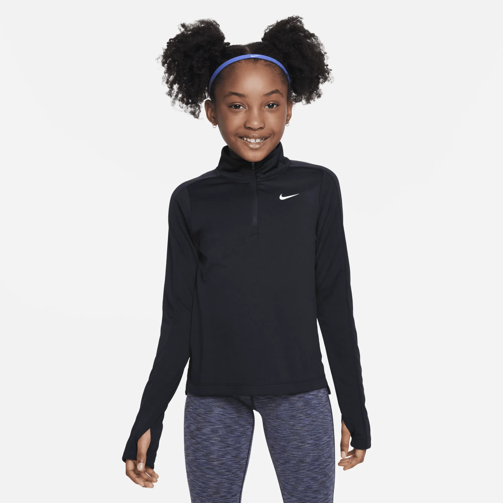 Nike Girls' Dri-FIT Long-Sleeve 1/4-Zip Top - Black - Polyester