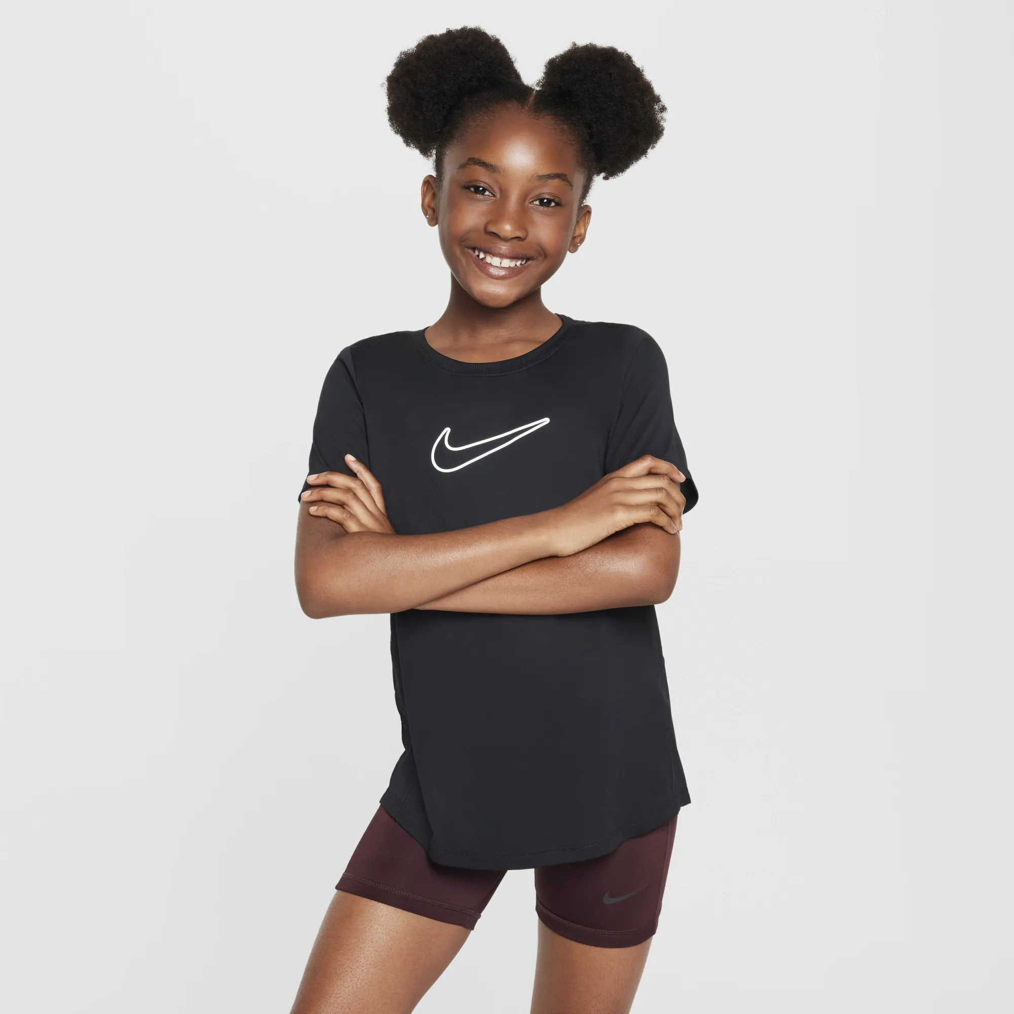 Nike One Fitted Older Kids' (Girls') Dri-FIT Short-Sleeve Top - Black - Polyester
