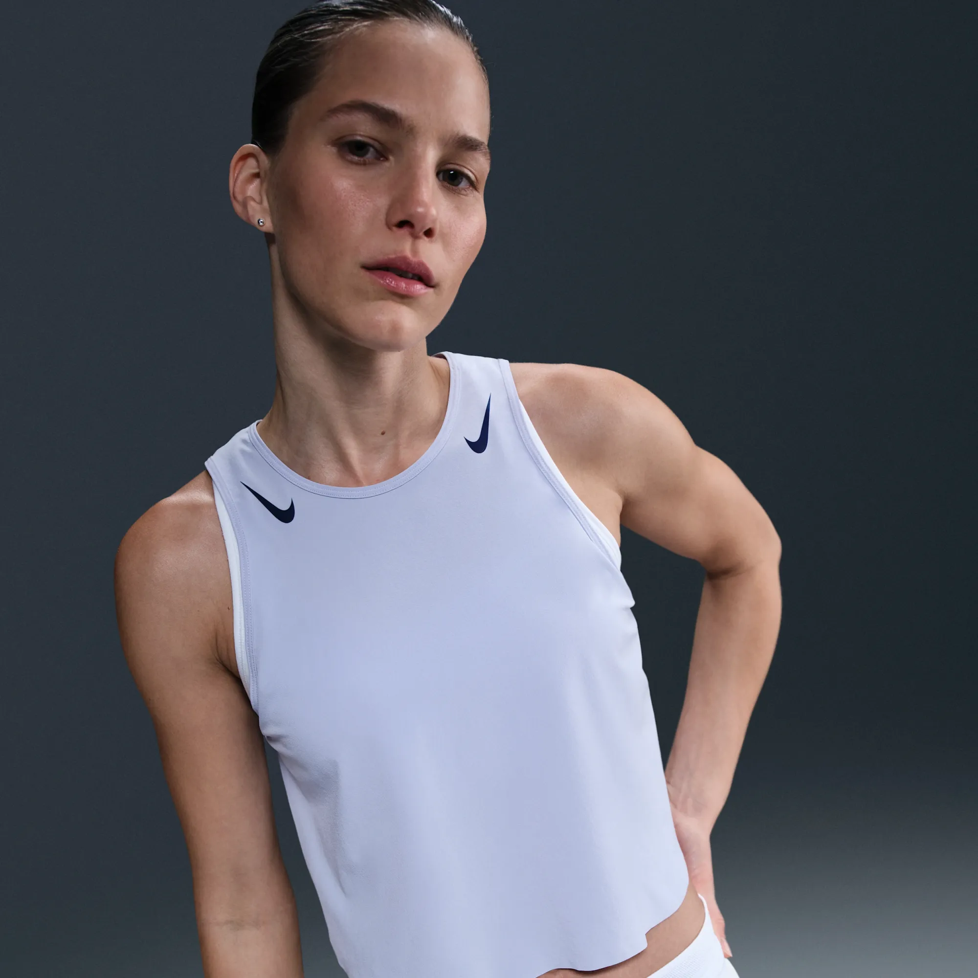 Nike AeroSwift Women's Dri-FIT ADV Cropped Running Tank Top - Grey - Polyester/Elastane