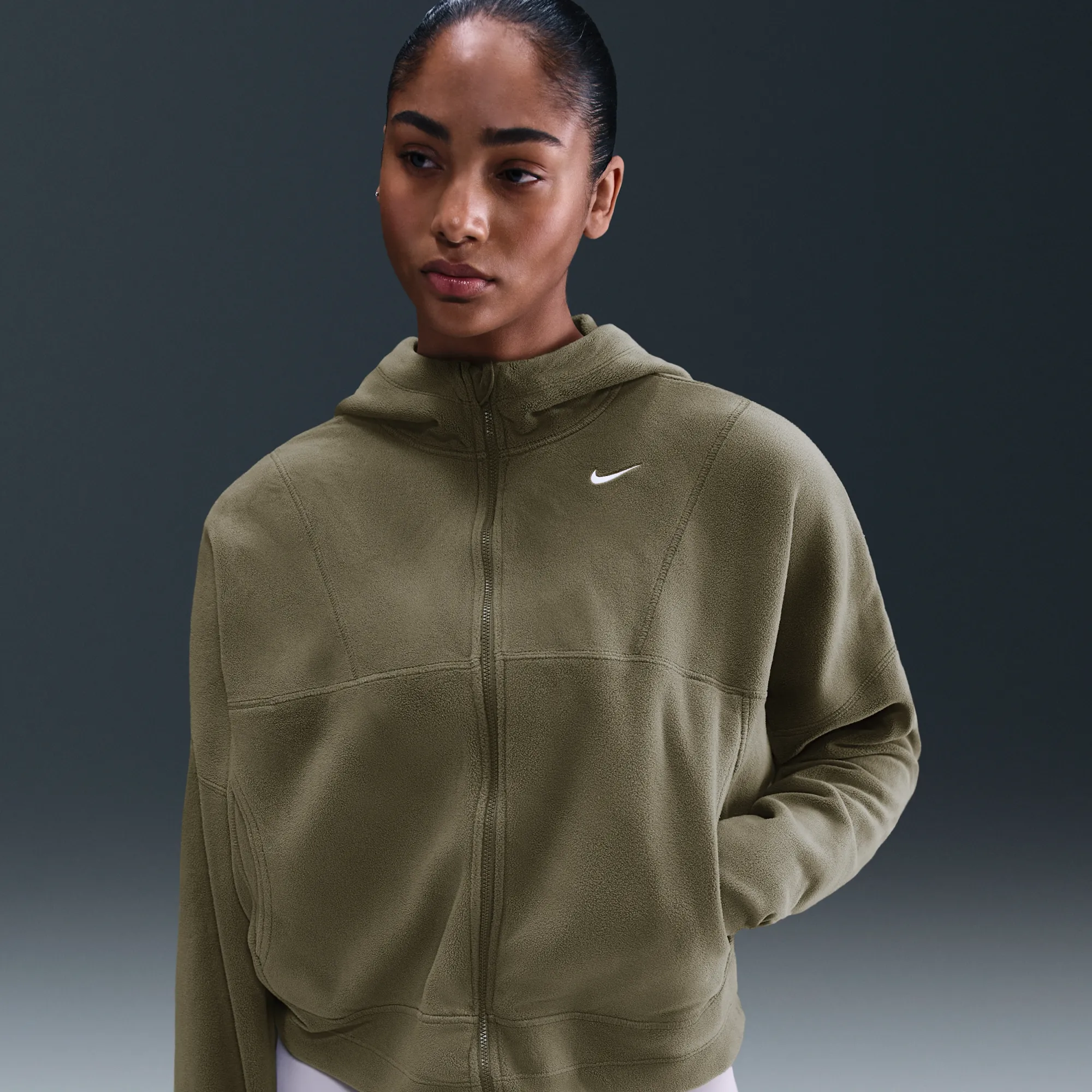 Nike One Women's Therma-FIT Full-Zip Top - Green - Polyester