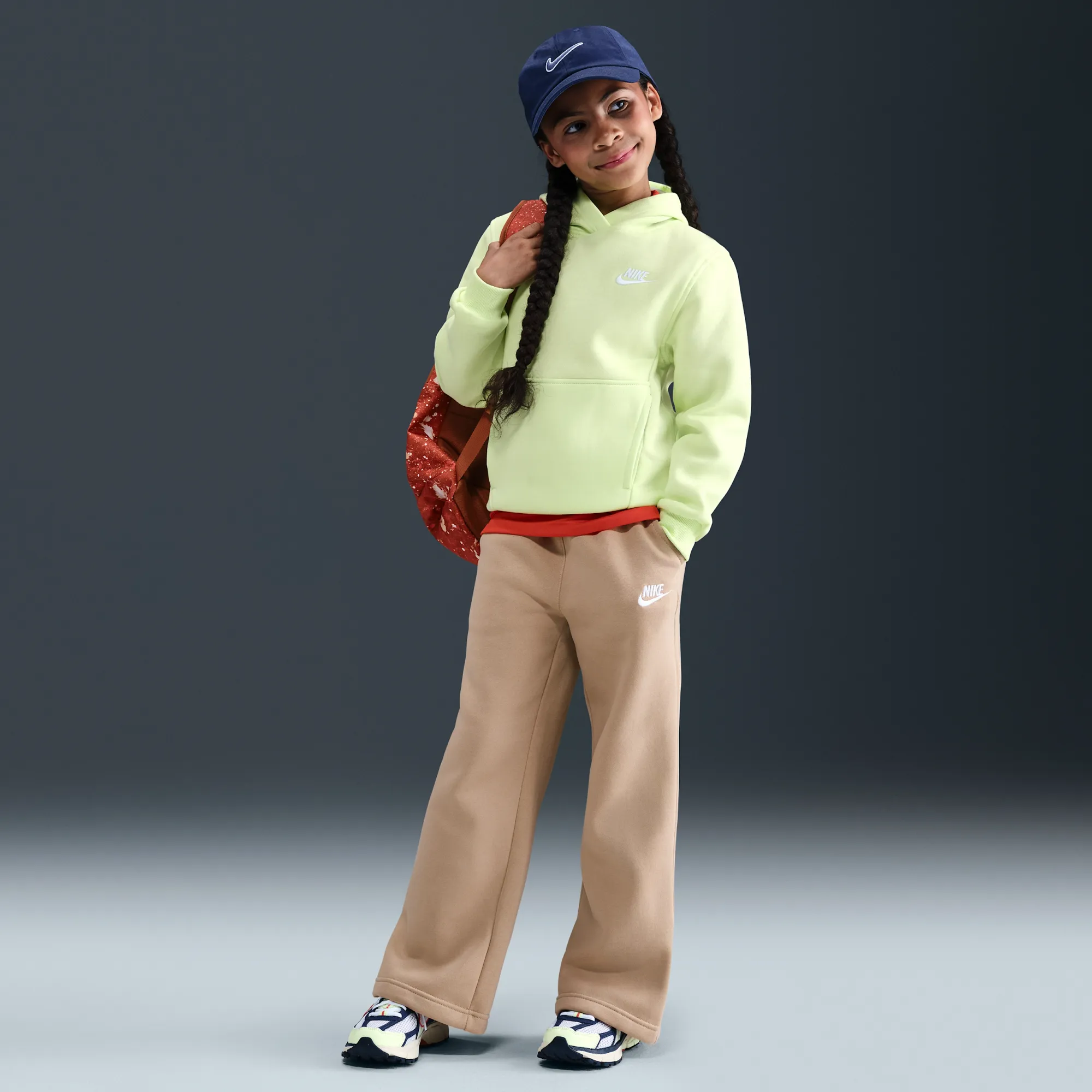 Nike Club Fleece Girls' Wide-Leg Trousers - Brown - Cotton/Polyester