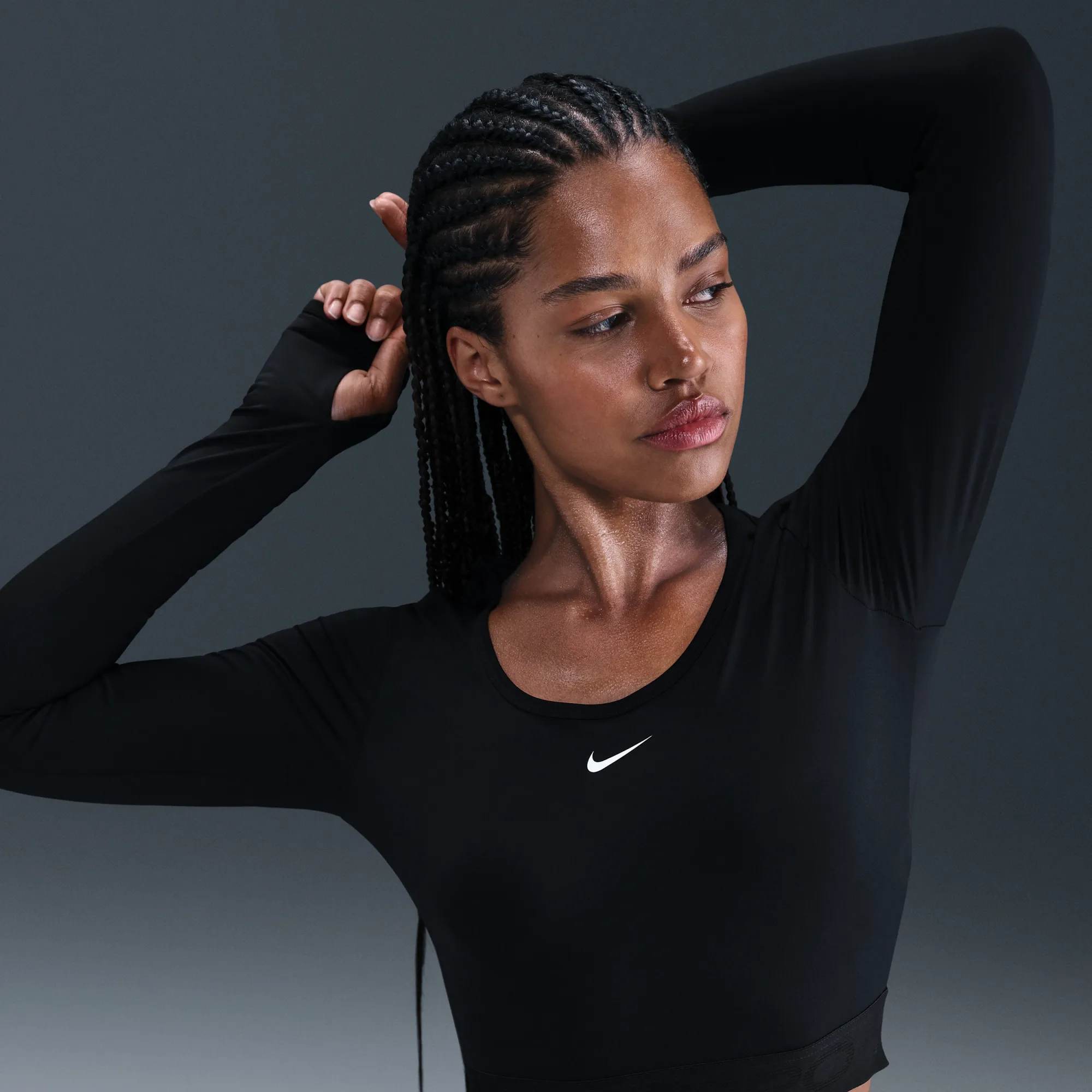 Nike Pro Women's Dri-FIT Cropped Long-Sleeve Top - Black - Polyester/Elastane