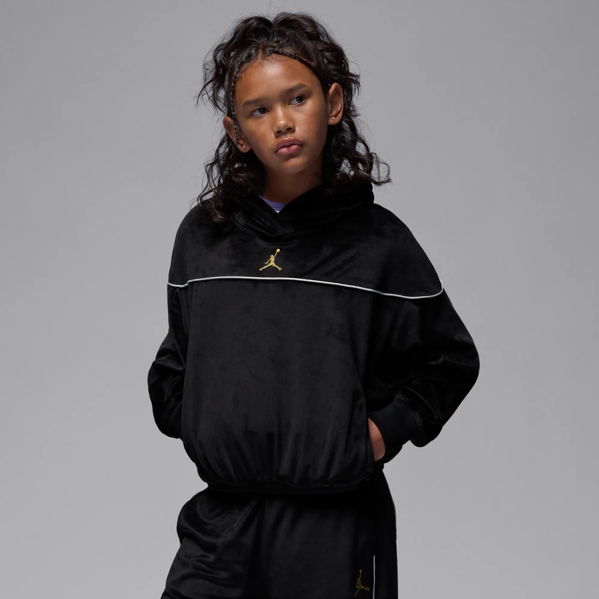 Nike Jordan Mountainside Older Kids' Velour Pullover Hoodie - Black - Polyester/Elastane