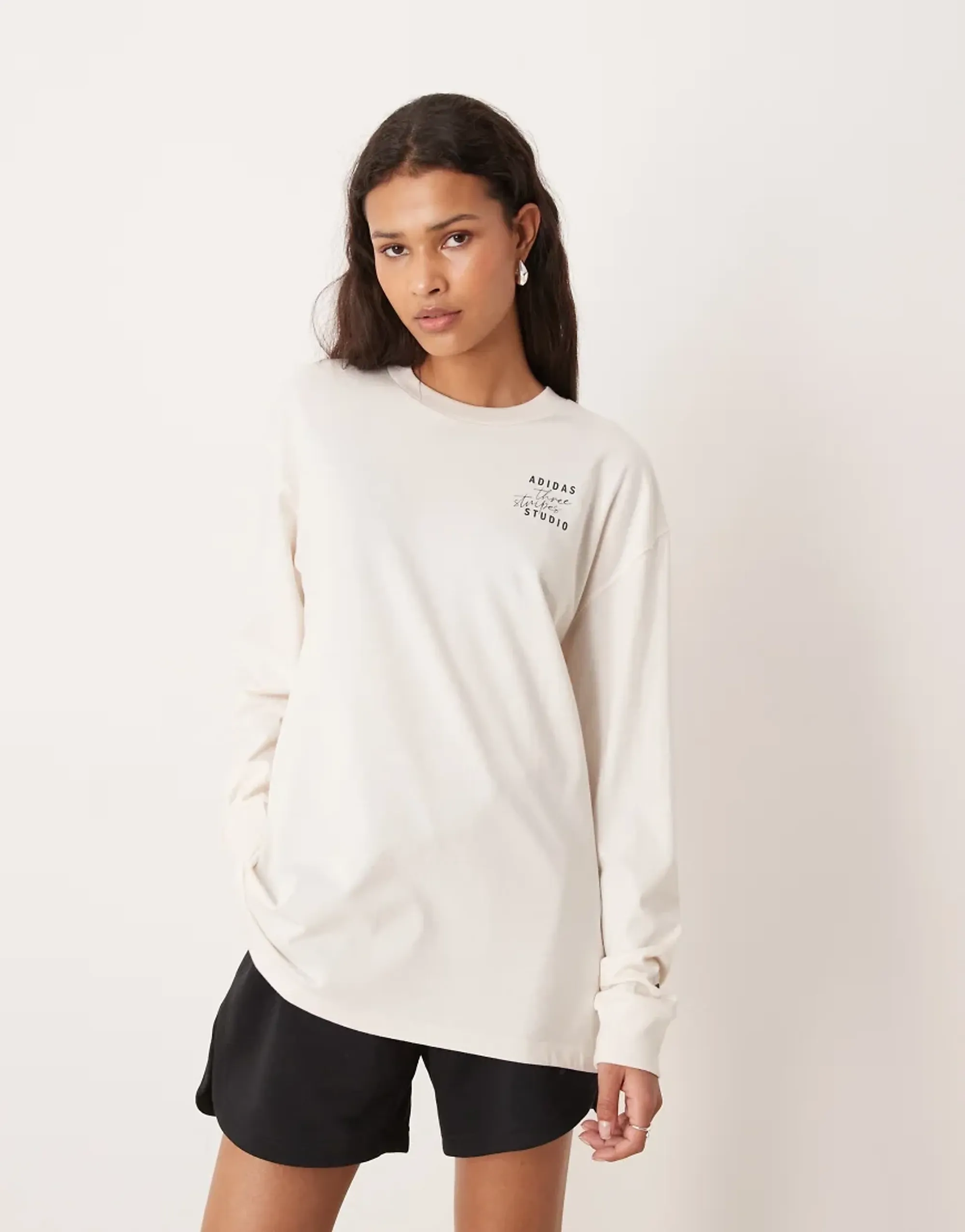Adidas Performance Three Stripes Studios Sweatshirt In White