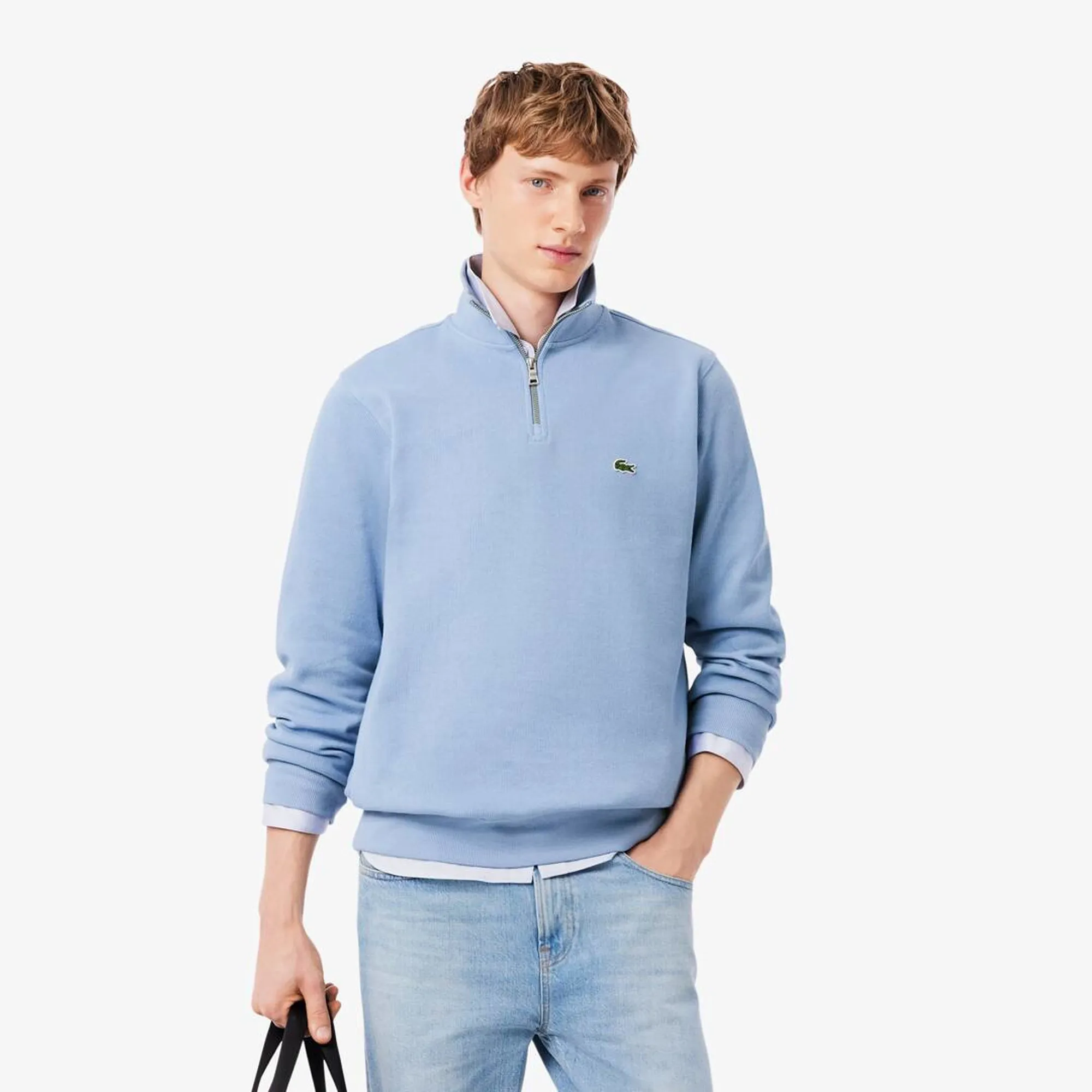 Lacoste Zip-Up High Neck Interlock Sweatshirt - Light Blue