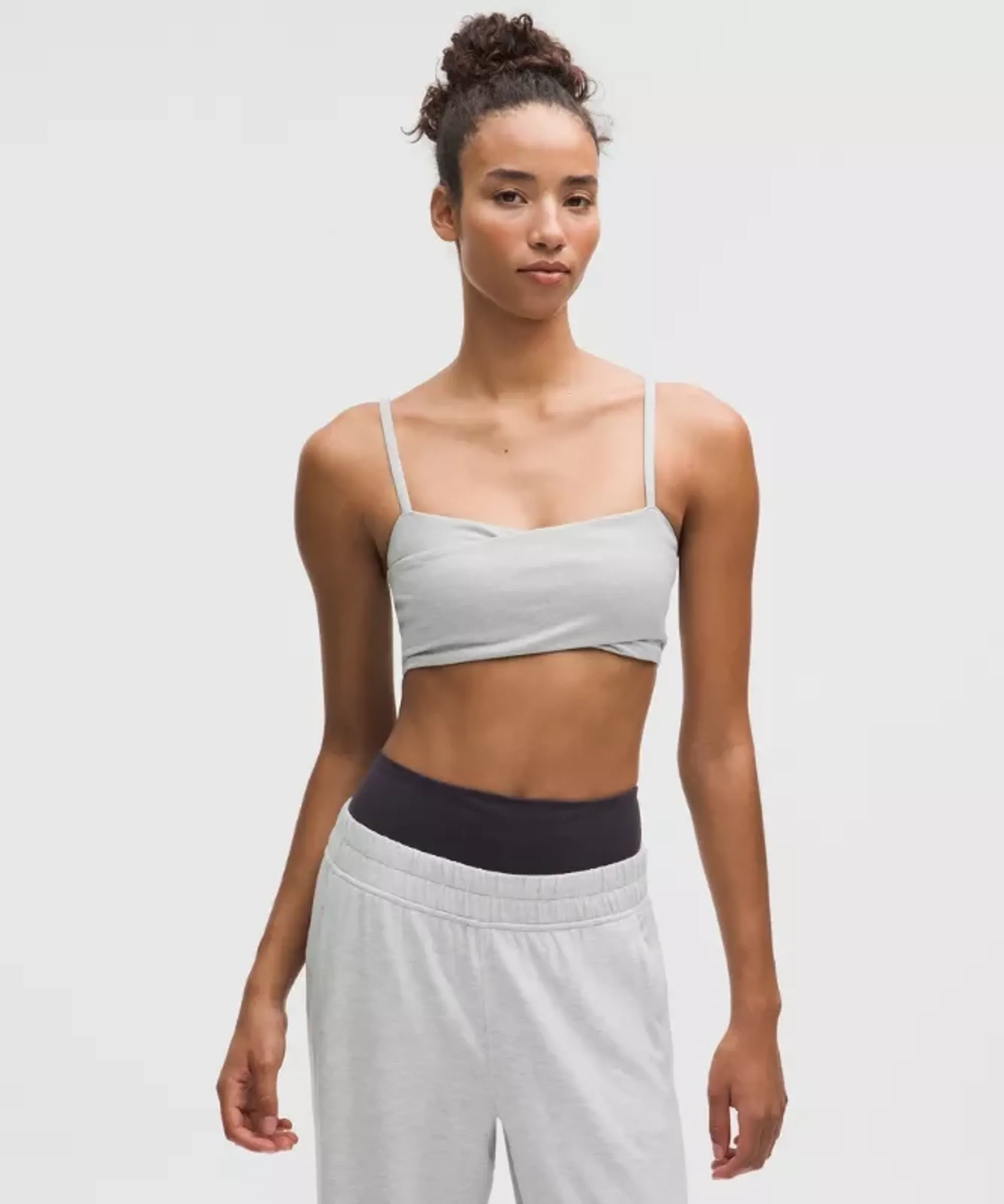 lululemon – Women's Softy Suedey Wrap-Front Sports Bra Light Support, B/C Cup – Color White/Grey – Size Large