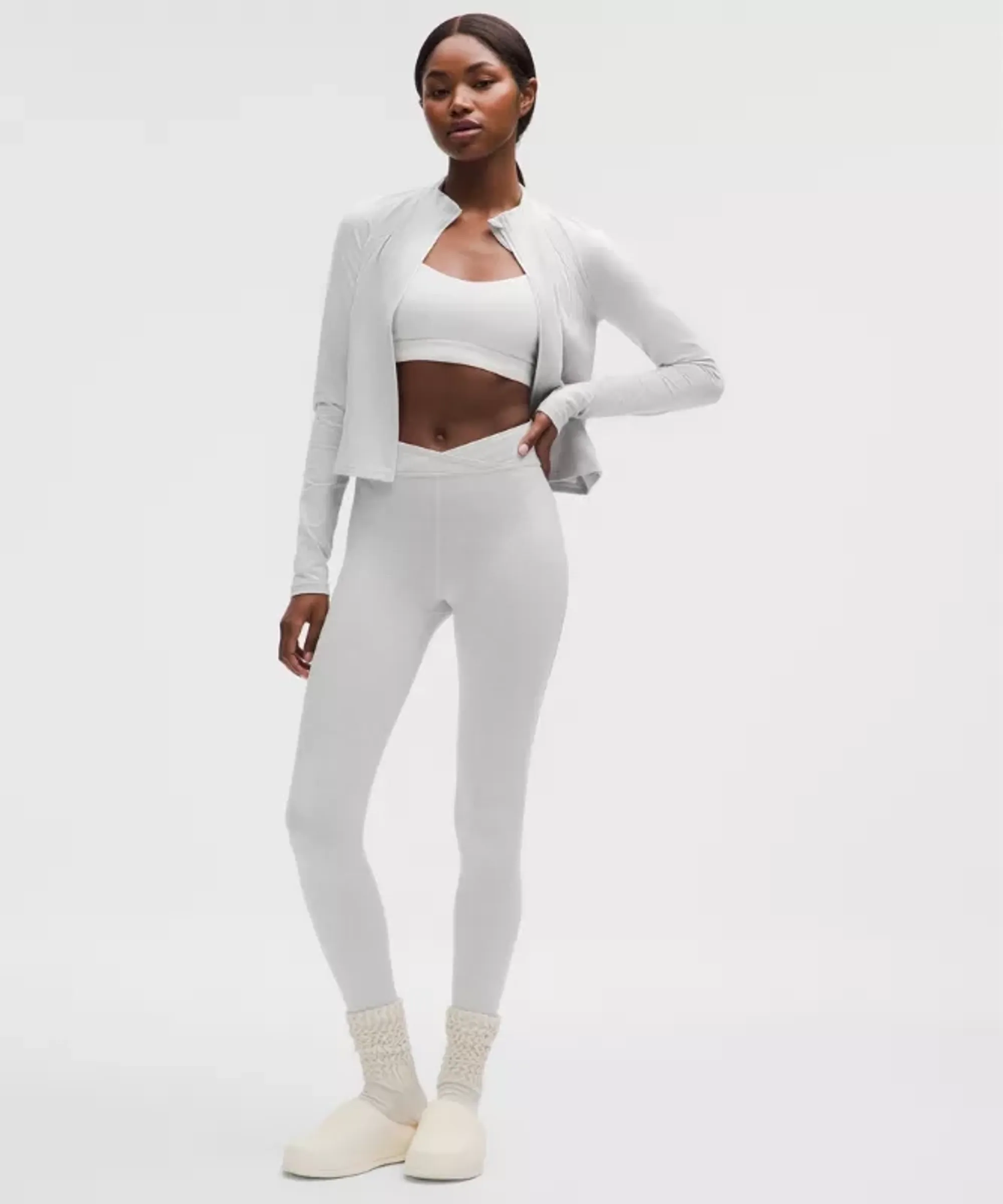 lululemon – Women's Softy Suedey Cross-Waist Tight Leggings – 25" – Color White/Grey – Size 0