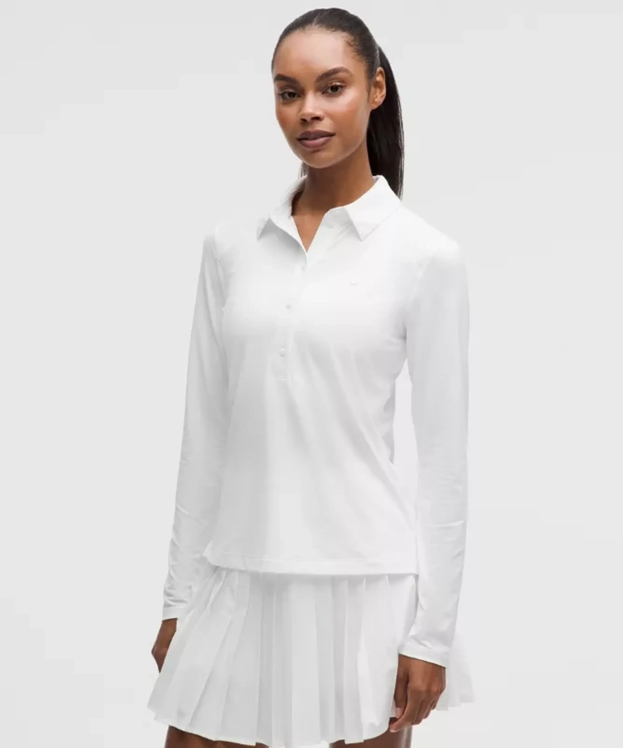 lululemon – Women's Quick-Dry Long-Sleeve Polo Shirt Straight Hem – Color White – Size 0