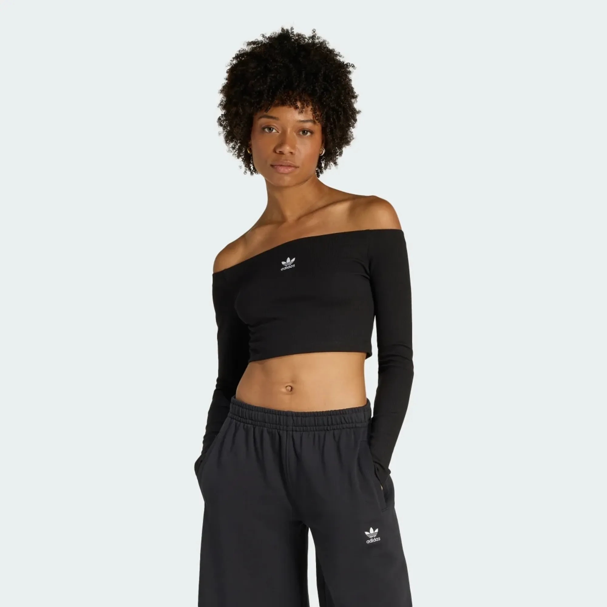 adidas ESSENTIALS RIB OFF SHOULDER Long-Sleeve Top T-SHIRT