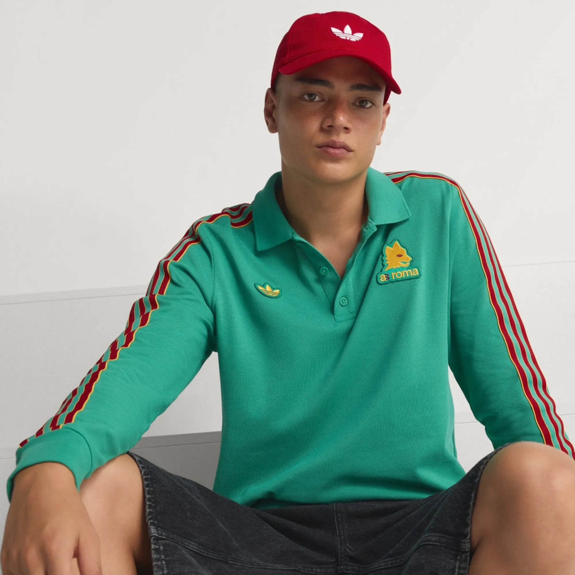 adidas AS Roma Terrace Icons Long Sleeve Polo Shirt