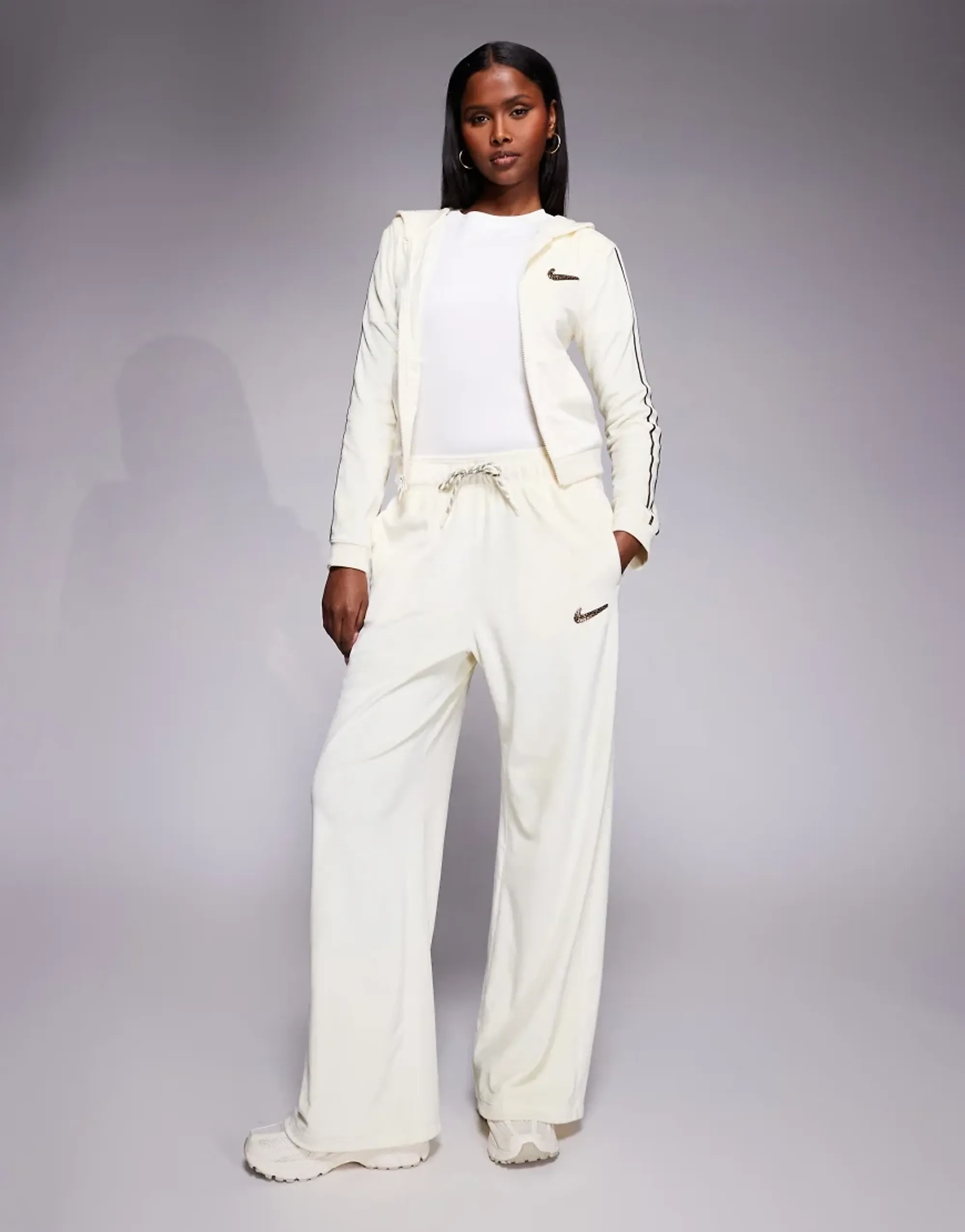 Nike Velour Wide Leg Joggers In Off White