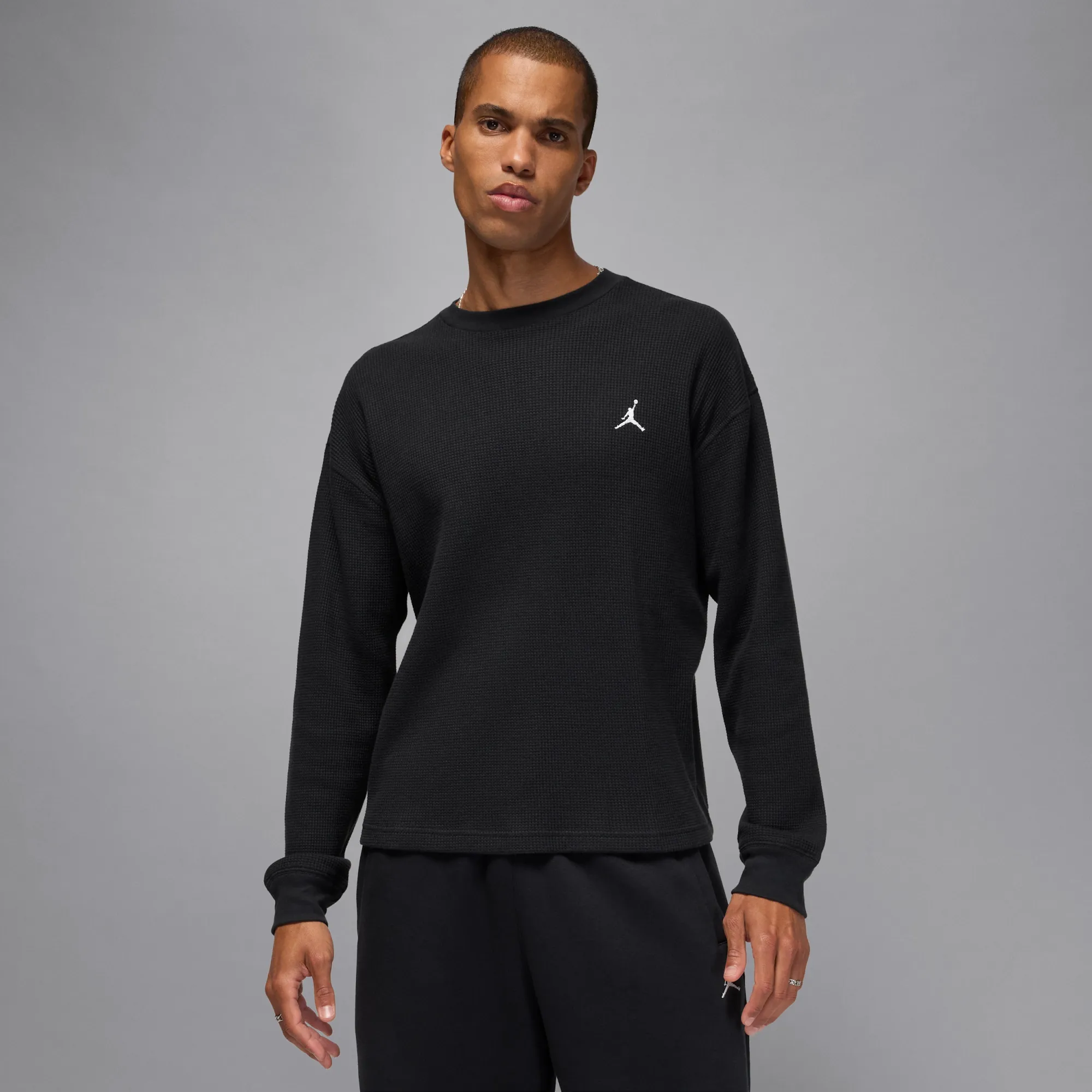 Nike Jordan Flight Mountainside Men's Long-Sleeve Waffle Shirt - Black - Cotton