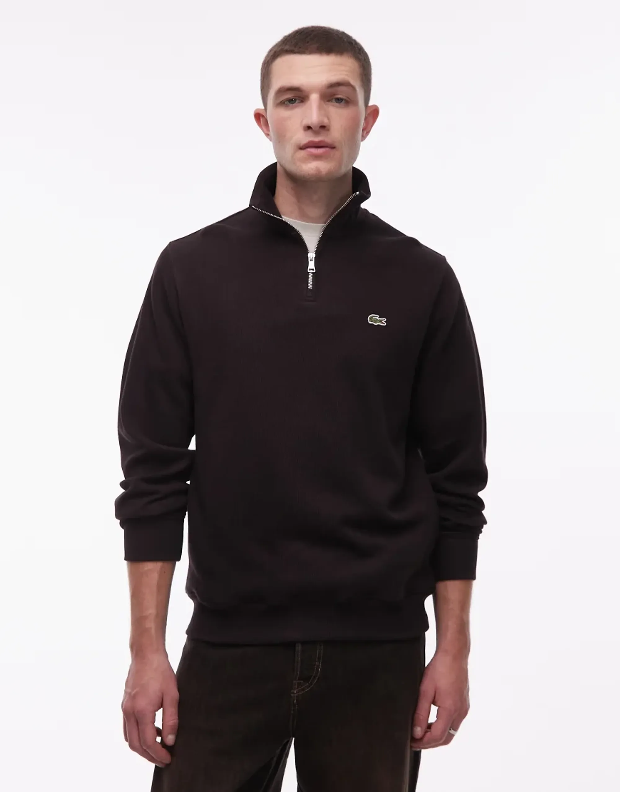 Lacoste Zip-Up High Neck Interlock Sweatshirt - Brown