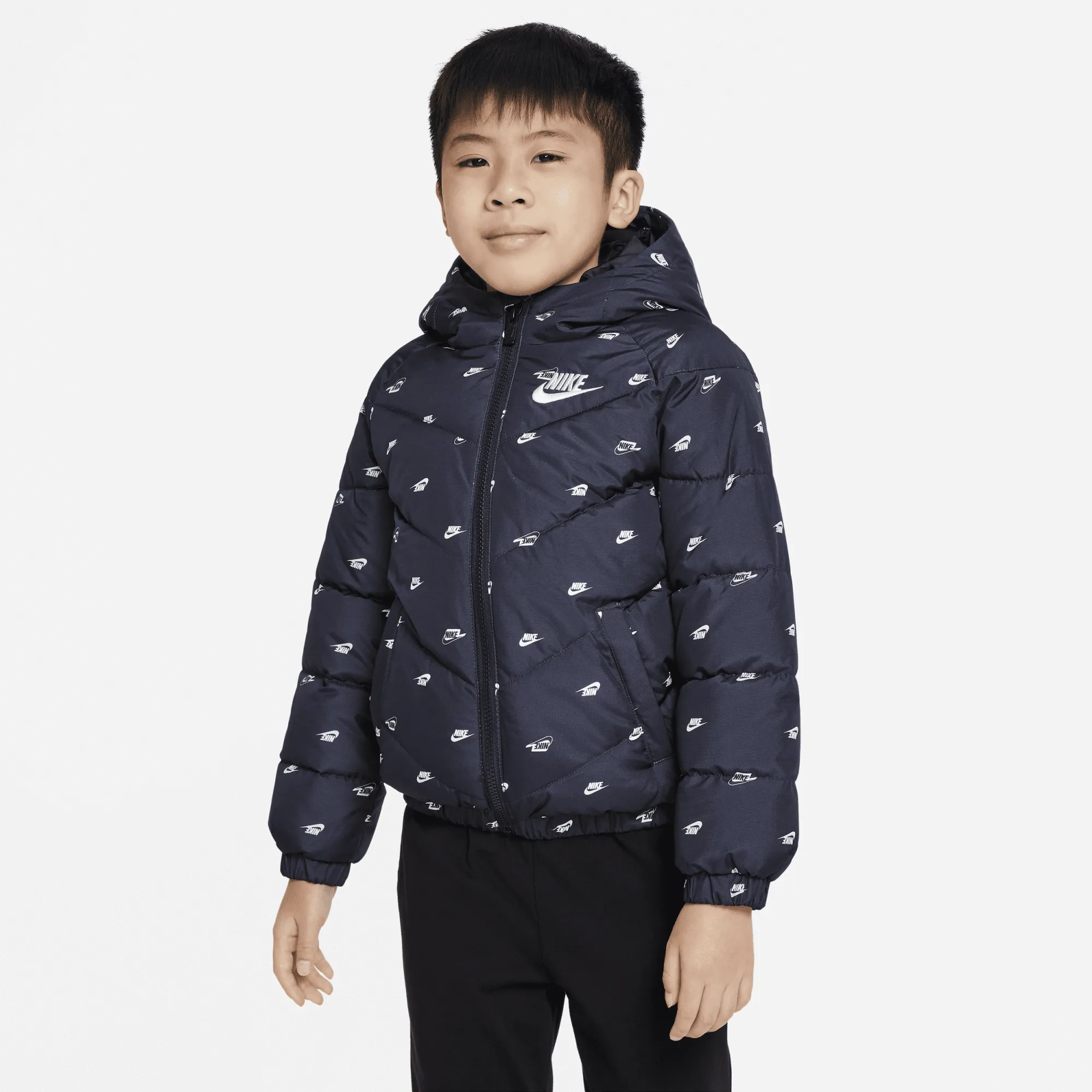 Nike Younger Kids' Printed Hooded Jacket - Black - Polyester
