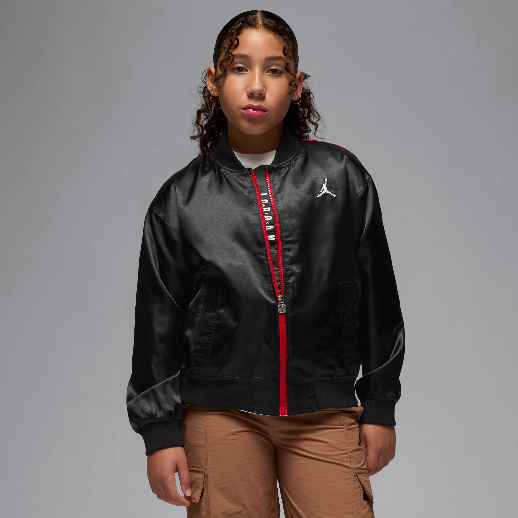 Nike Jordan Older Kids' Colour-Blocked Satin Bomber - Black - Polyester