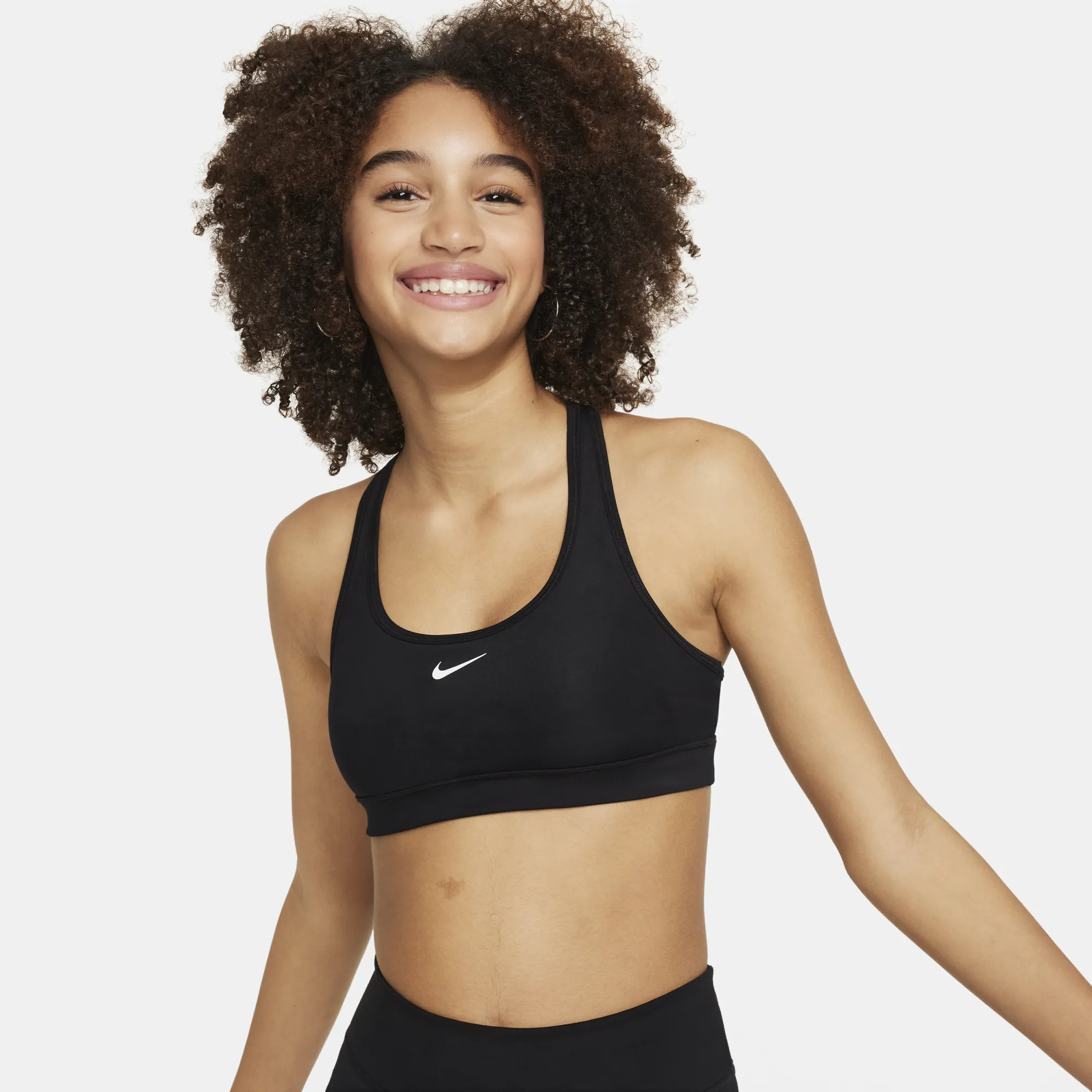 Nike Swoosh Girls' Sports Bra - Black - Polyester/Elastane
