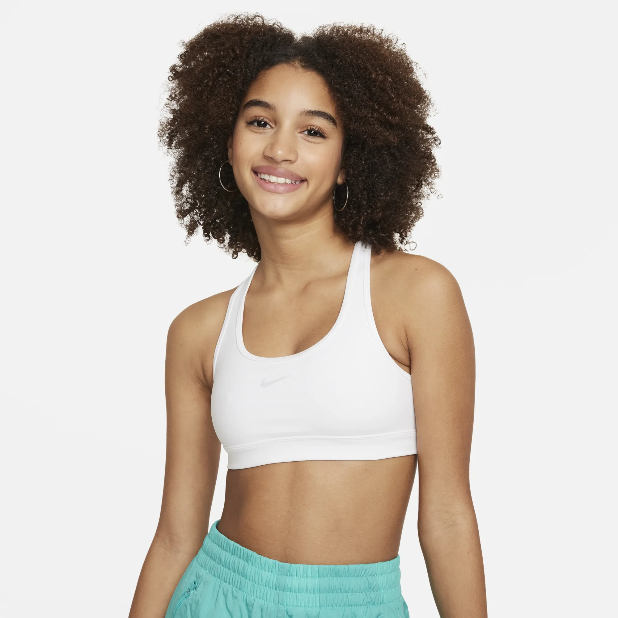 Nike Swoosh Girls' Sports Bra - White - Polyester/Elastane