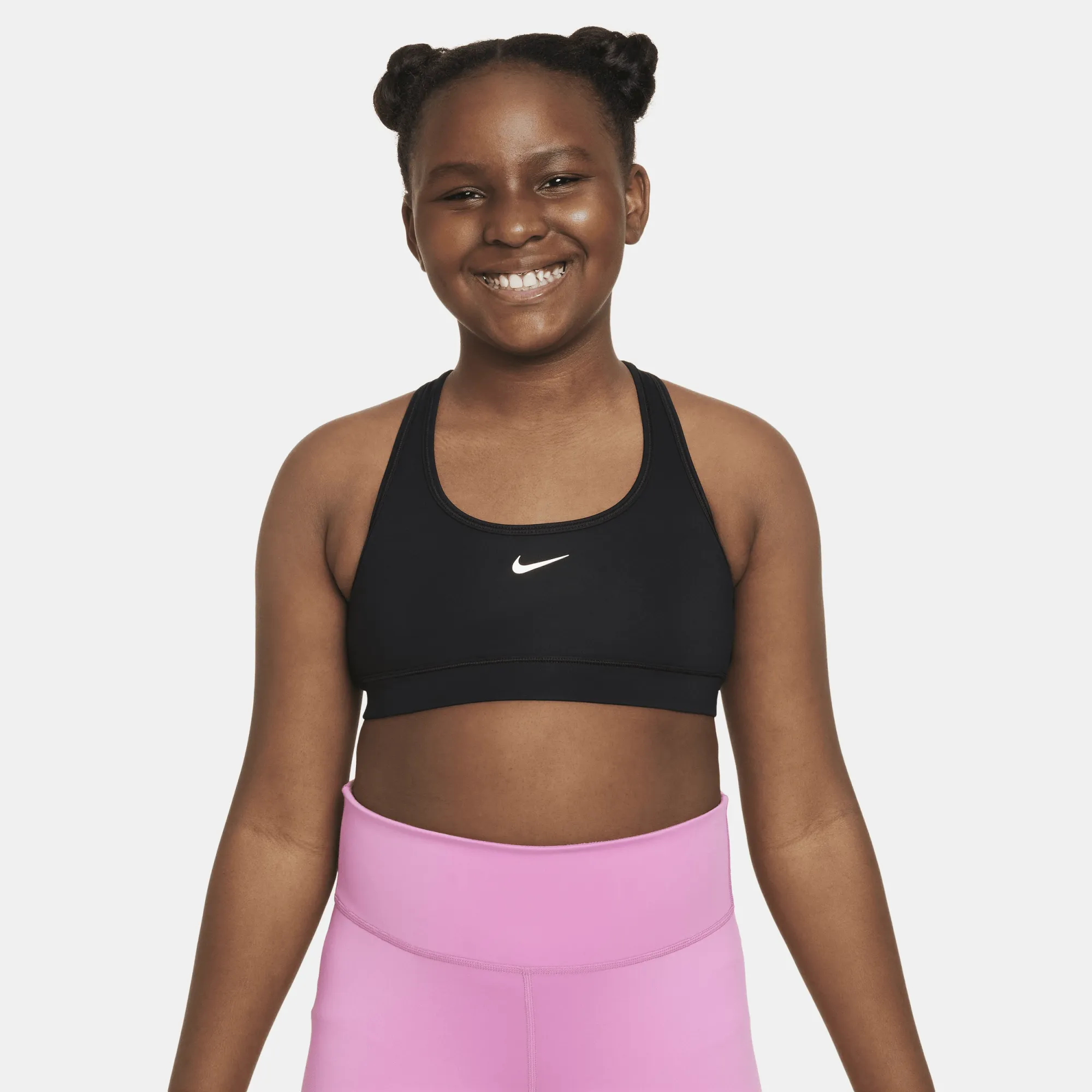 Nike Swoosh Girls' Sports Bra (Extended Size) - Black - Polyester/Elastane