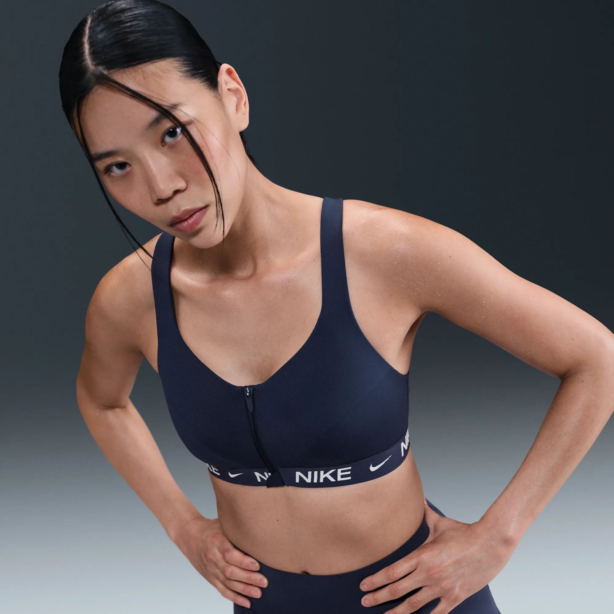 Nike Indy High-Support Women's Padded Front-Zip Sports Bra - Blue - Polyester/Elastane