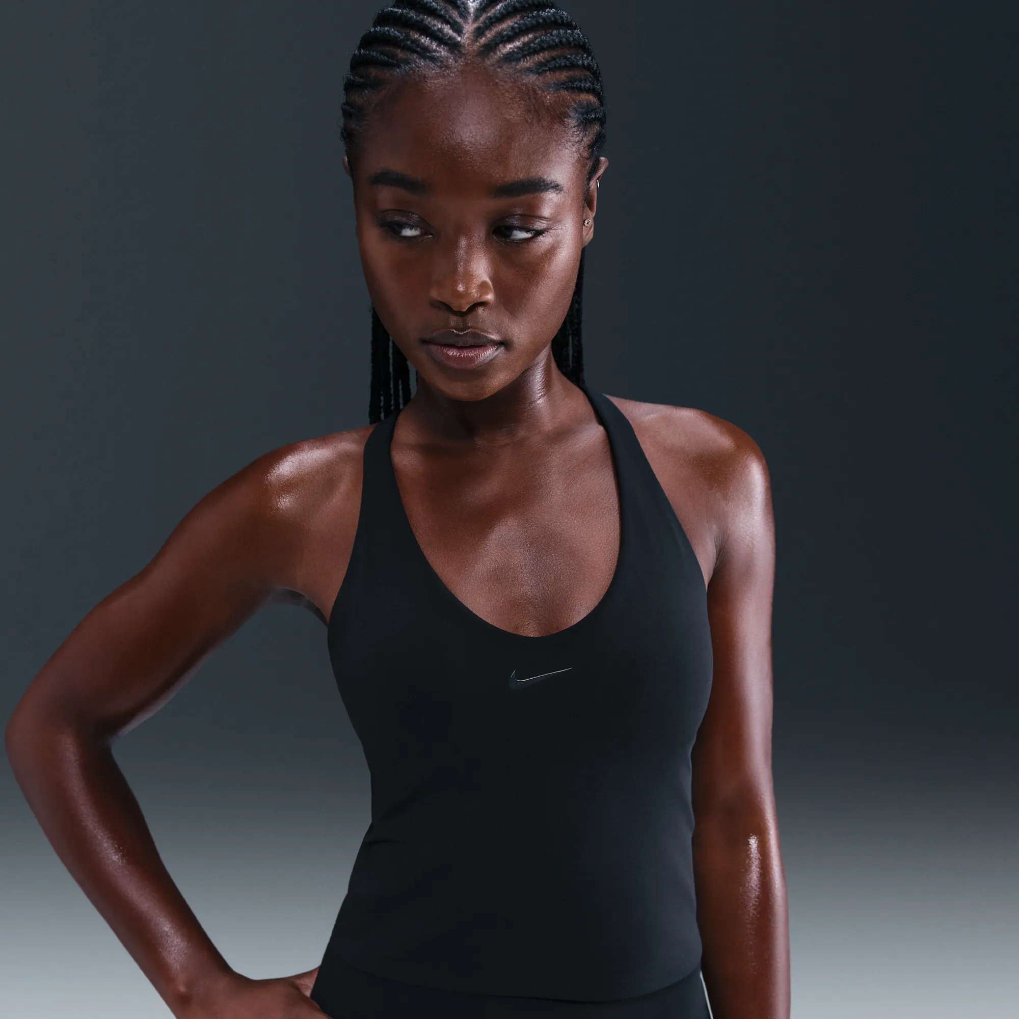 Nike Universa Women's Medium-Support Padded Sports Bra Tank Top - Black - Polyester/Elastane