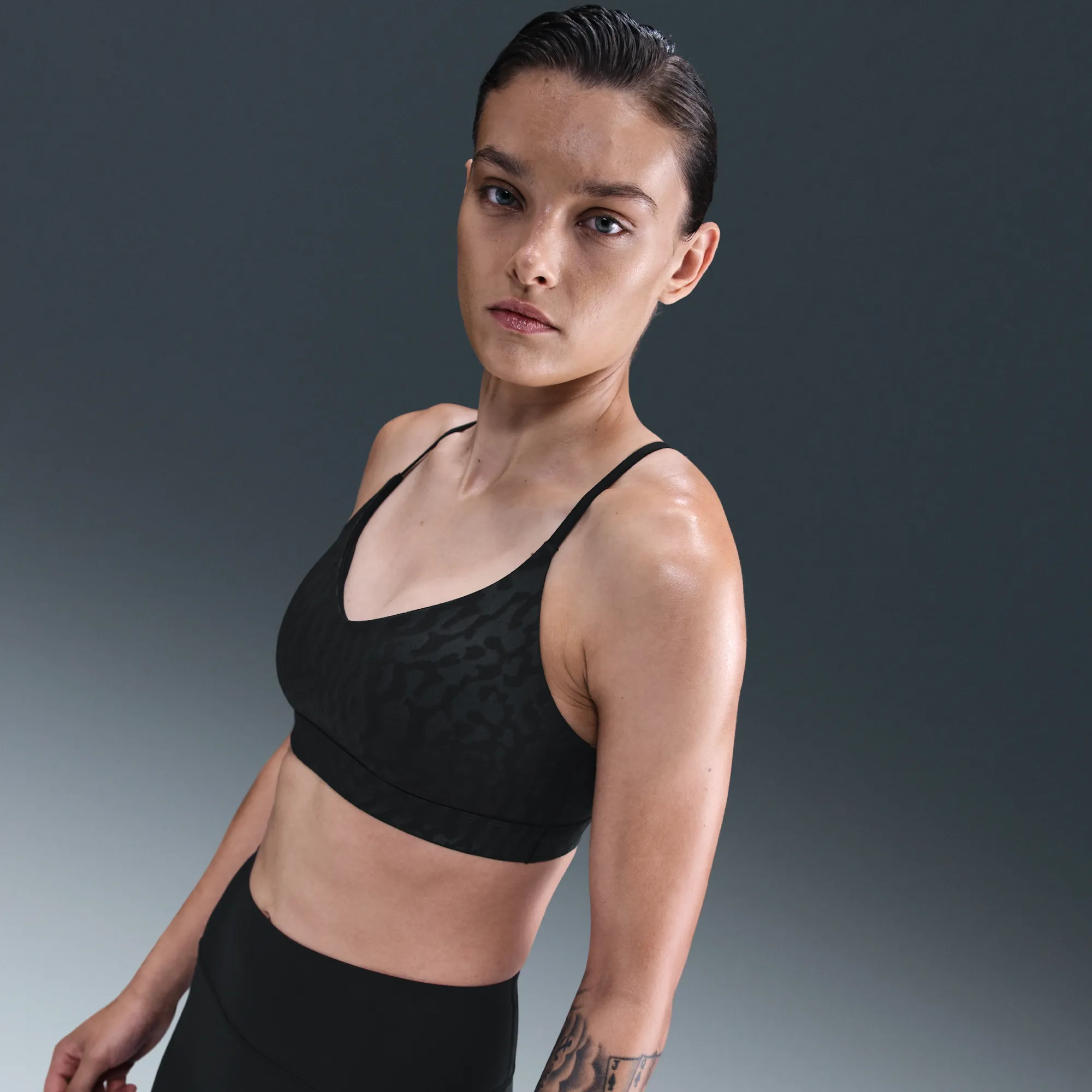 Nike Indy Women's Light-Support Printed Padded Adjustable Sports Bra - Black - Polyester/Elastane
