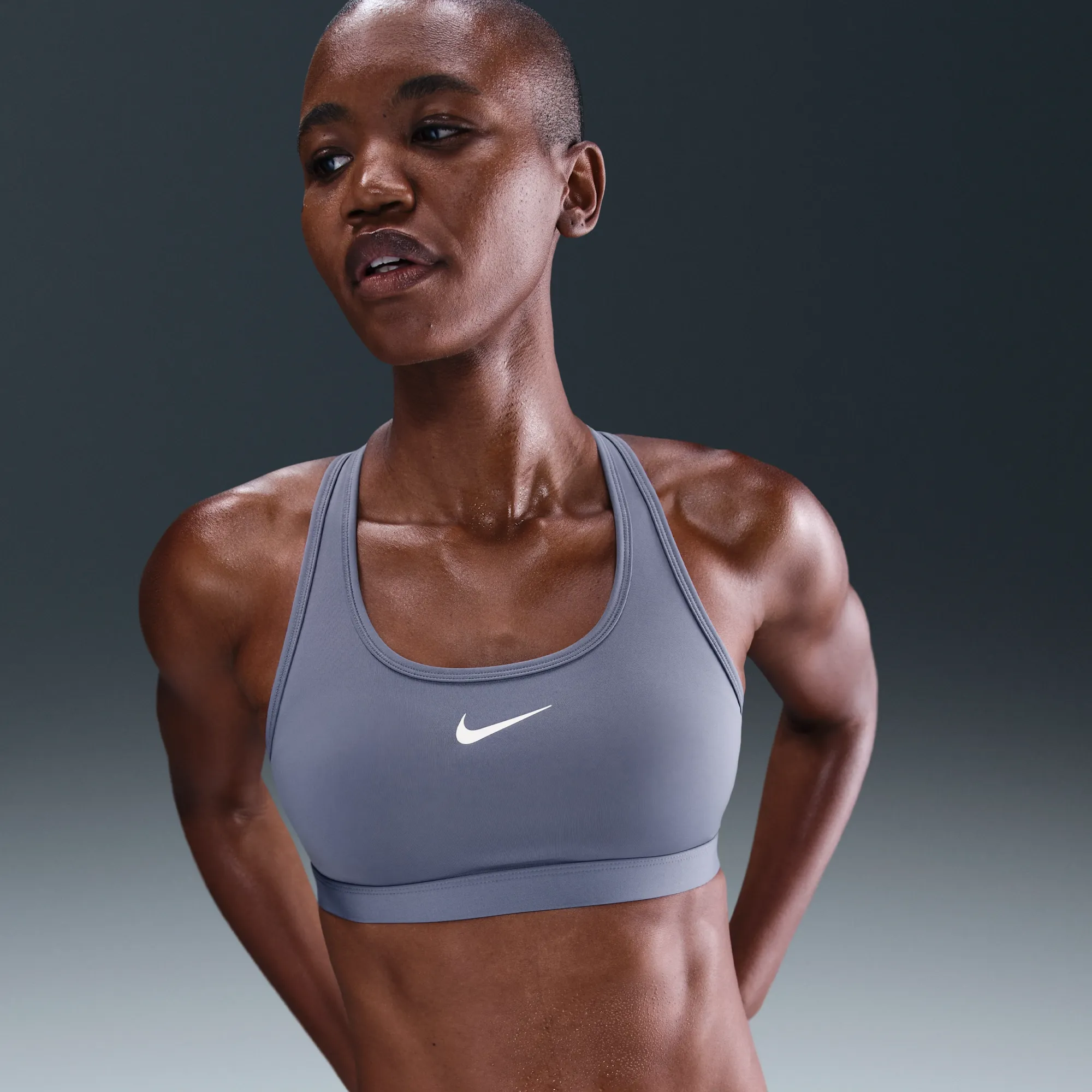 Nike Swoosh Medium-Support Women's Padded Sports Bra - Blue - Polyester/Elastane