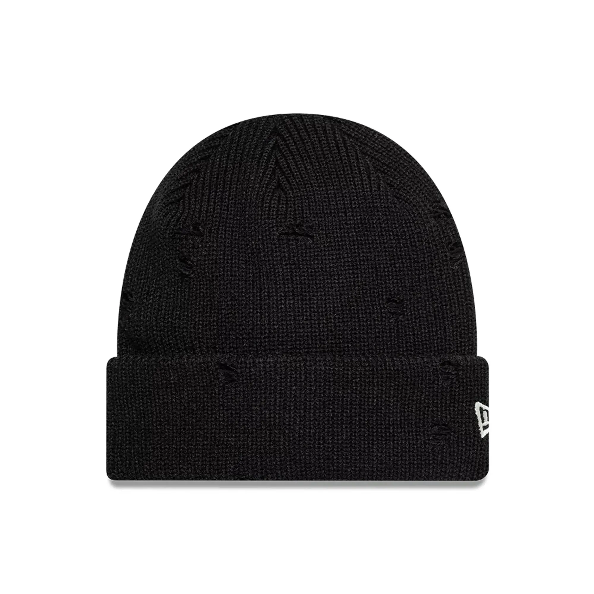 New Era Distressed Black Cuff Knit Beanie Hat adult unisex